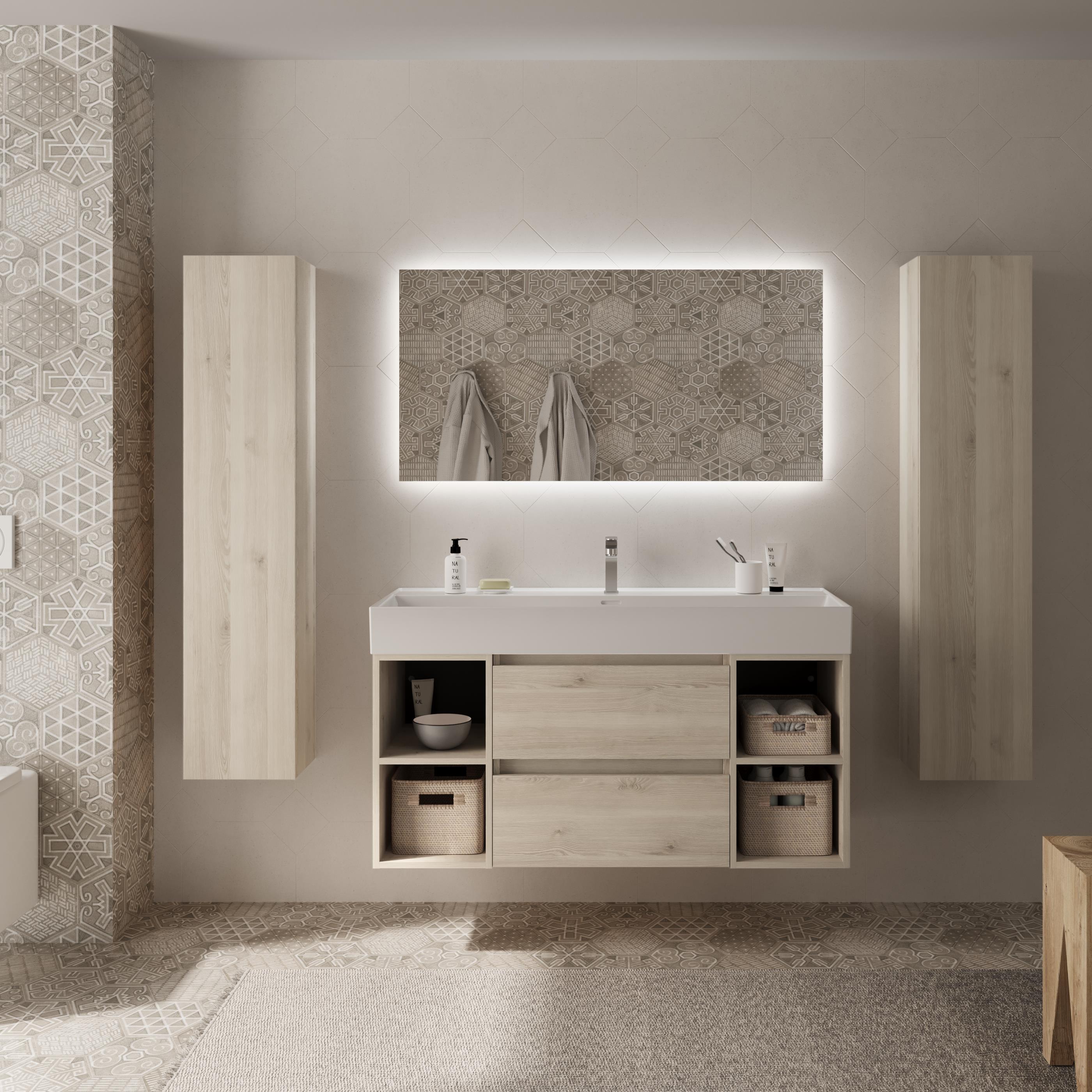 Imagen 2 de Mueble de baño con 2 cajones con 2 huecos y lavabo Veneto de 1 poza Bequia Plus Salgar - Natural 120 cm Natural