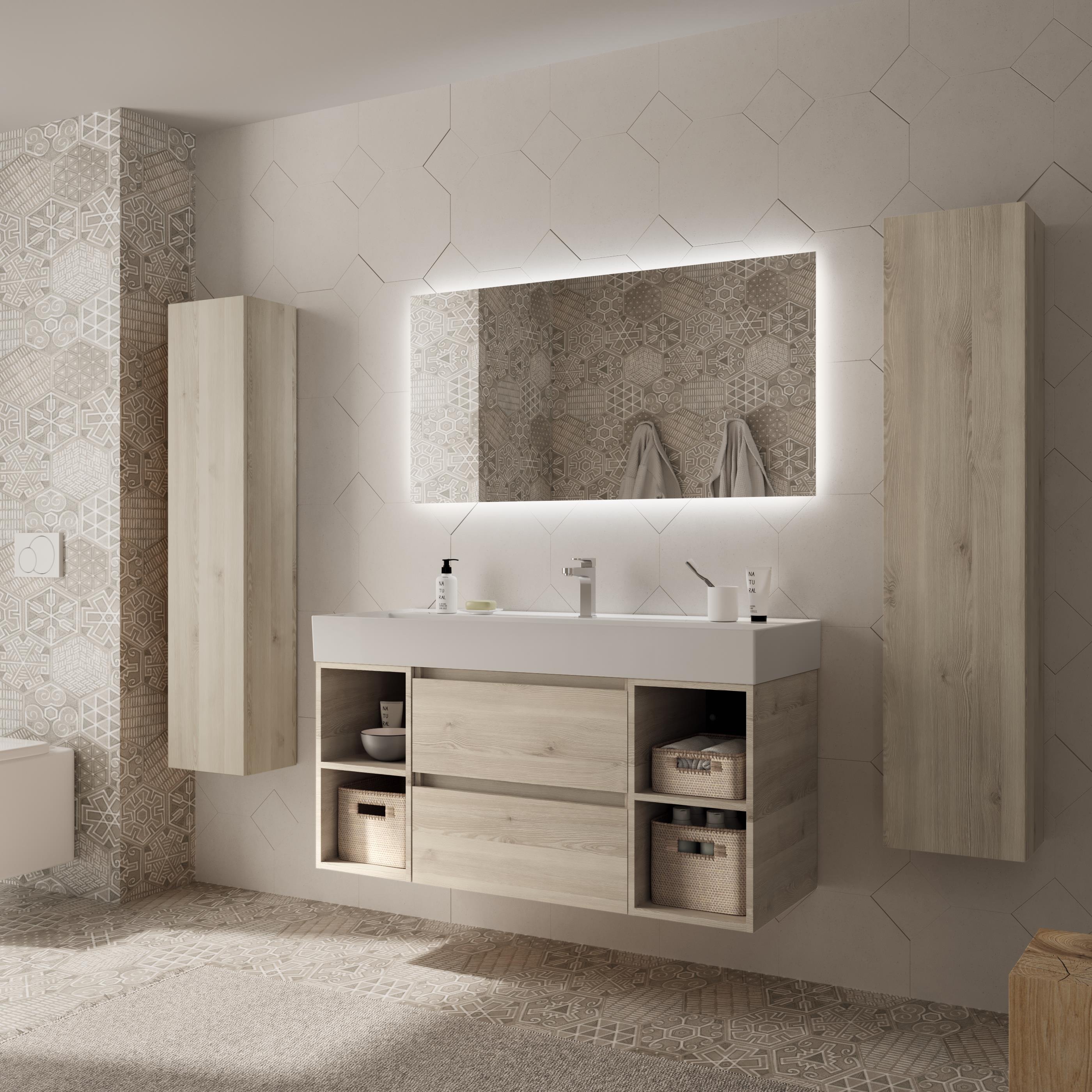 Imagen 3 de Mueble de baño con 2 cajones con 2 huecos y lavabo Veneto de 1 poza Bequia Plus Salgar - Natural 120 cm Natural