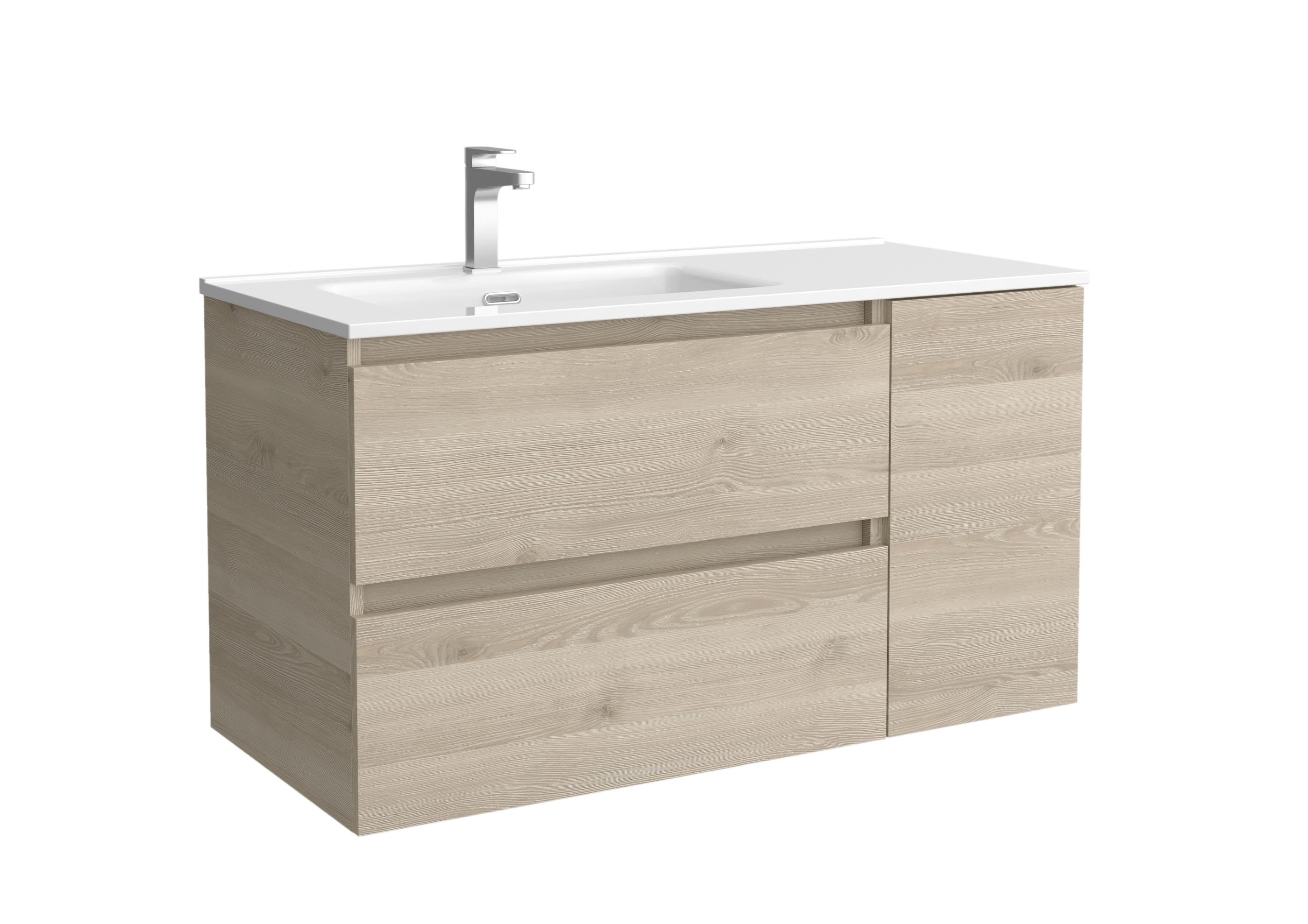 Imagen 1 de Mueble de baño con 2 cajones con 1 puerta y lavabo de 1 poza grifo izquierda Bequia Plus Salgar - Natural 100 cm Natural