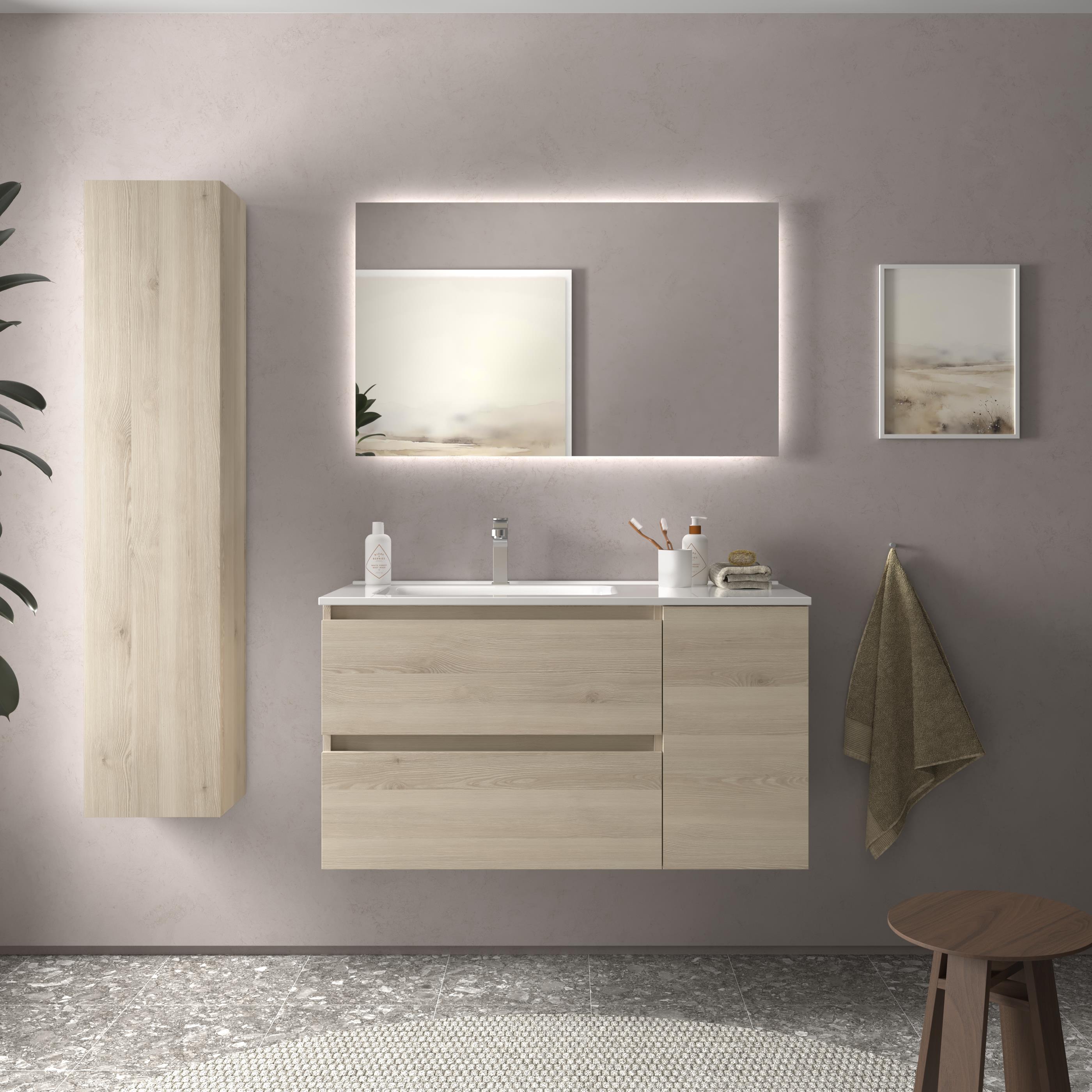Imagen 2 de Mueble de baño con 2 cajones con 1 puerta y lavabo de 1 poza grifo izquierda Bequia Plus Salgar - Natural 100 cm Natural