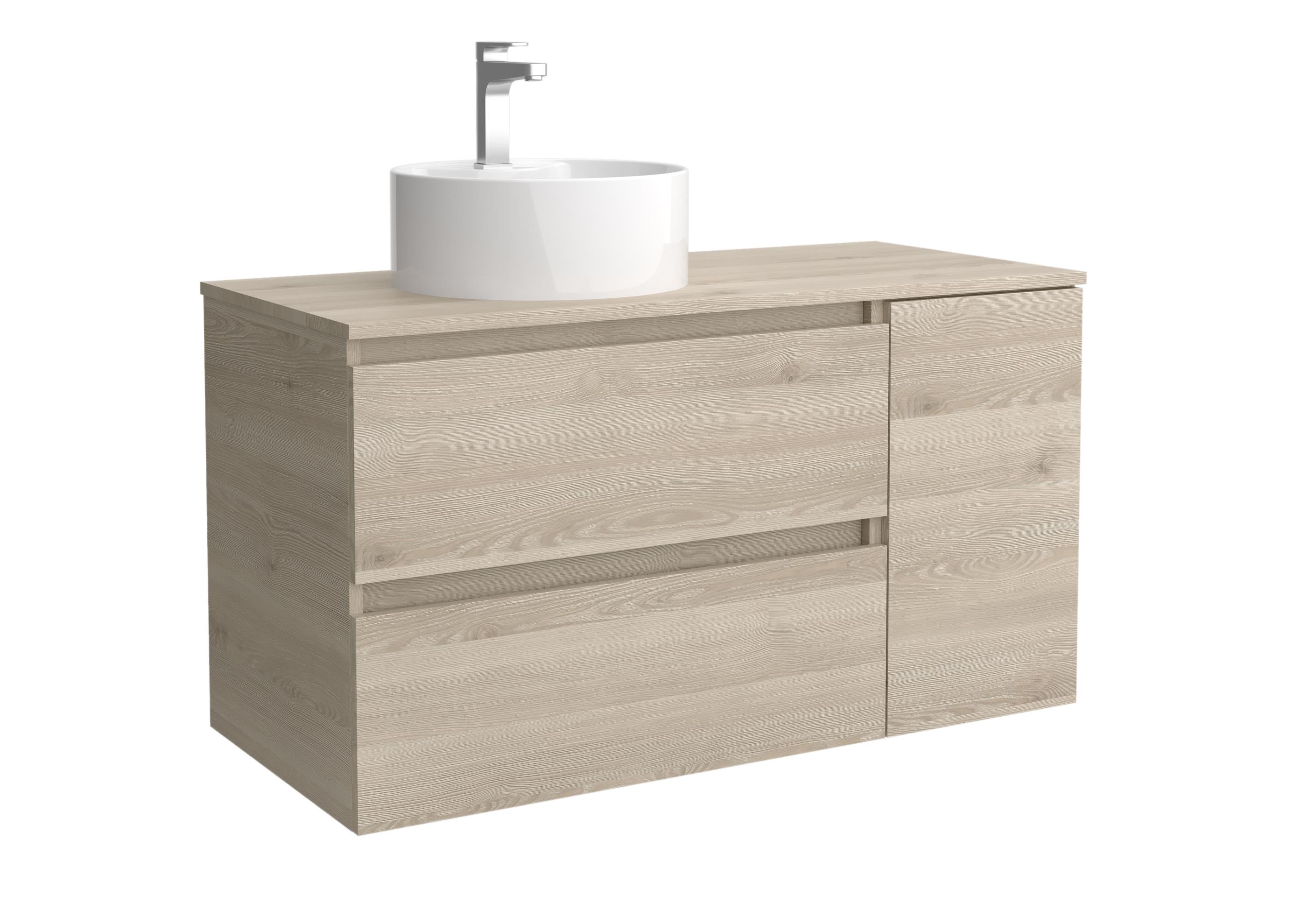 Imagen 1 de Mueble de baño con 2 cajones con 1 puerta y lavabo sobre encimera de 1 poza lado reversible Bequia Plus Salgar - Natural 90 cm Natural
