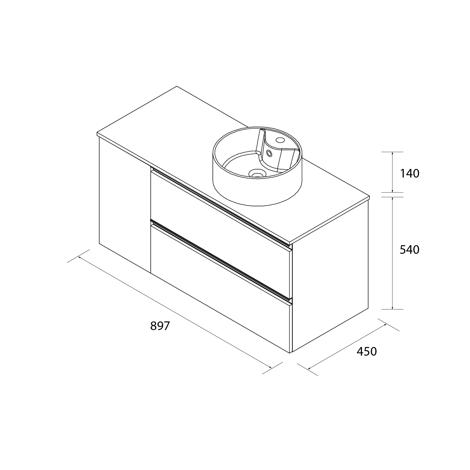 Imagen 6 de Mueble de baño con 2 cajones con 1 puerta y lavabo sobre encimera de 1 poza lado reversible Bequia Plus Salgar - Natural 90 cm Natural