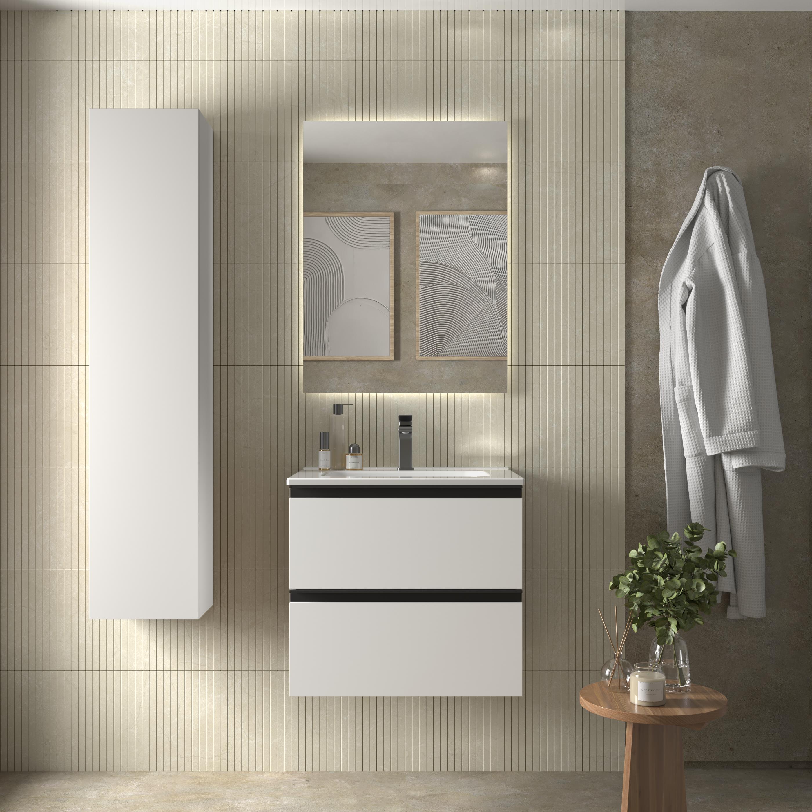 Mueble de baño metal con 2 cajones y lavabo de 1 poza Bequia Salgar - Blanco mate 60 cm Blanco mate-2