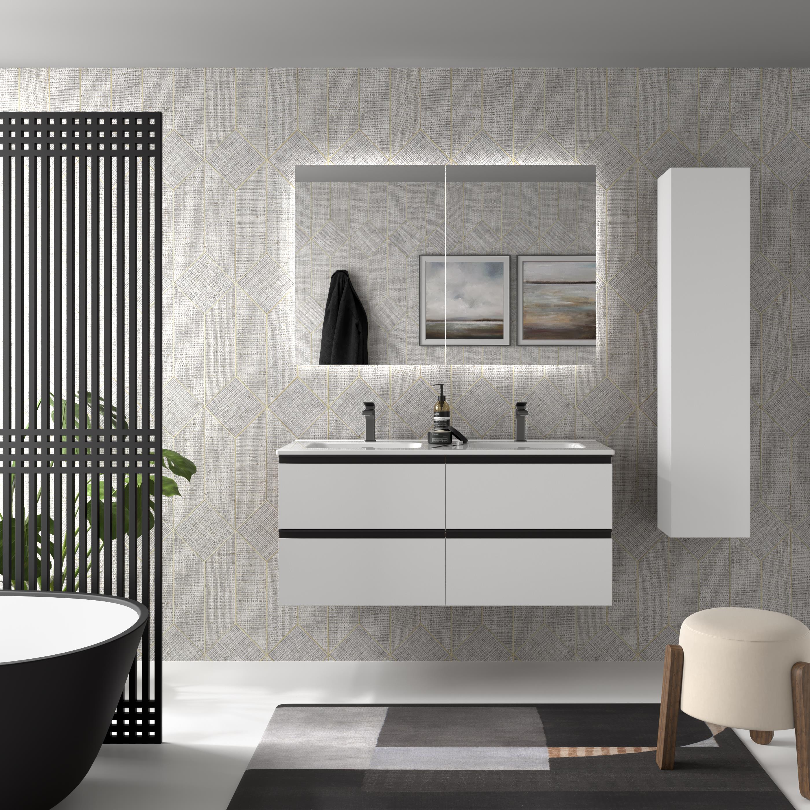 Imagen 2 de Mueble de baño metal con 4 cajones y lavabo de 2 pozas Bequia Salgar - Blanco mate 120 cm Blanco mate