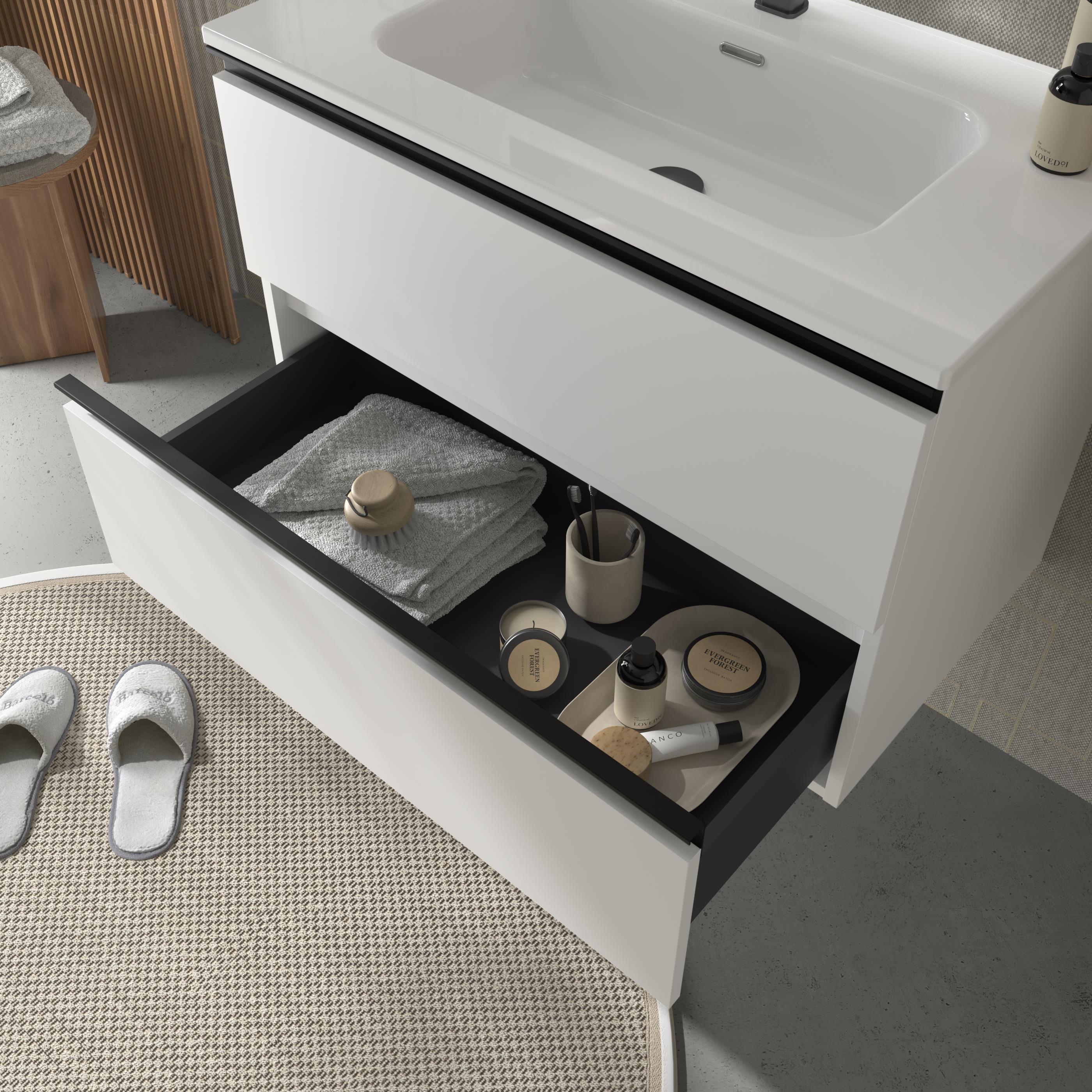 Imagen 3 de Mueble de baño metal con 4 cajones y lavabo de 2 pozas Bequia Salgar - Blanco mate 120 cm Blanco mate