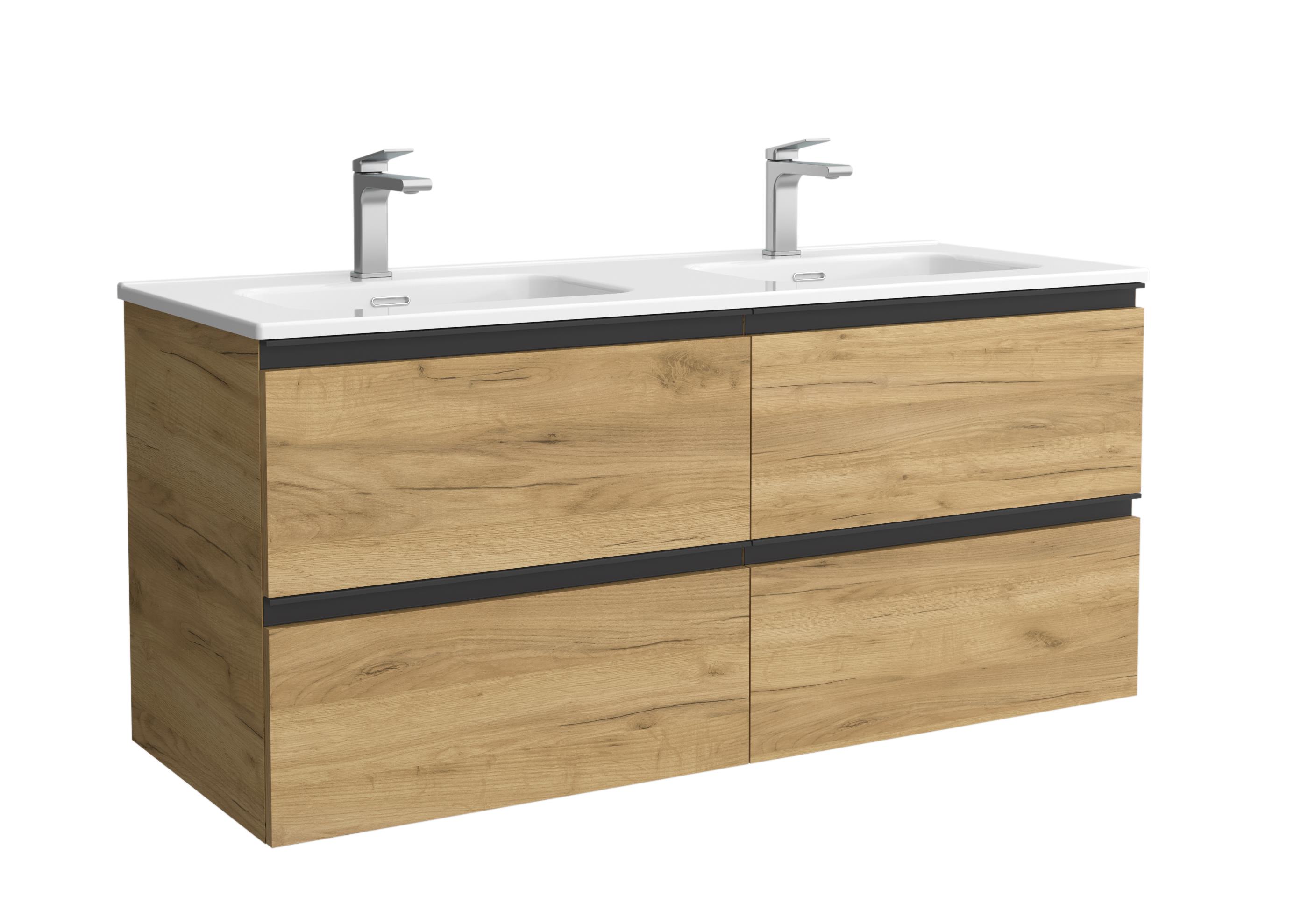 Imagen 1 de Mueble de baño metal con 4 cajones y lavabo de 2 pozas Bequia Salgar - Roble 120 cm Roble