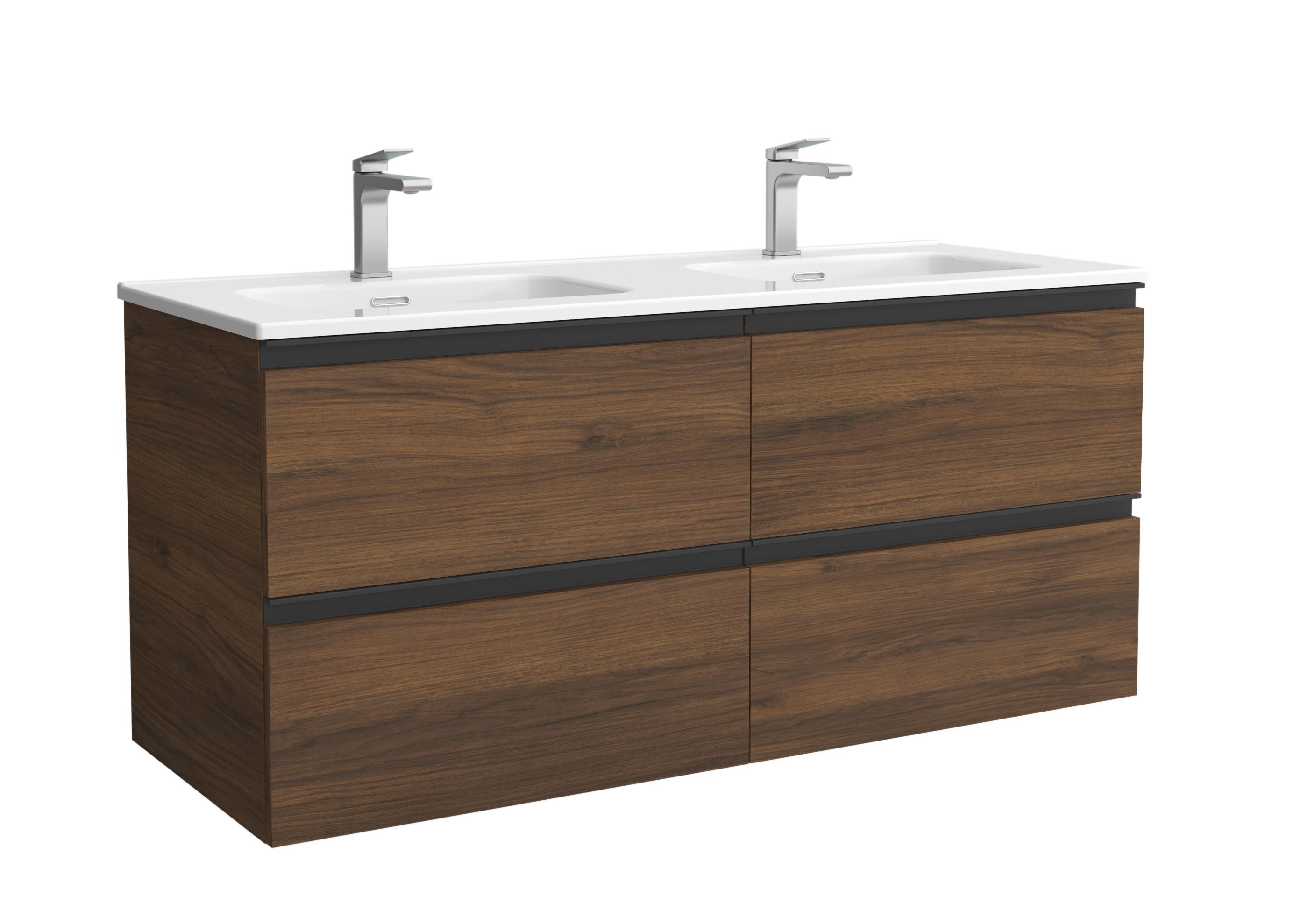 Imagen 1 de Mueble de baño metal con 4 cajones y lavabo de 2 pozas Bequia Salgar - Nogal 120 cm Nogal