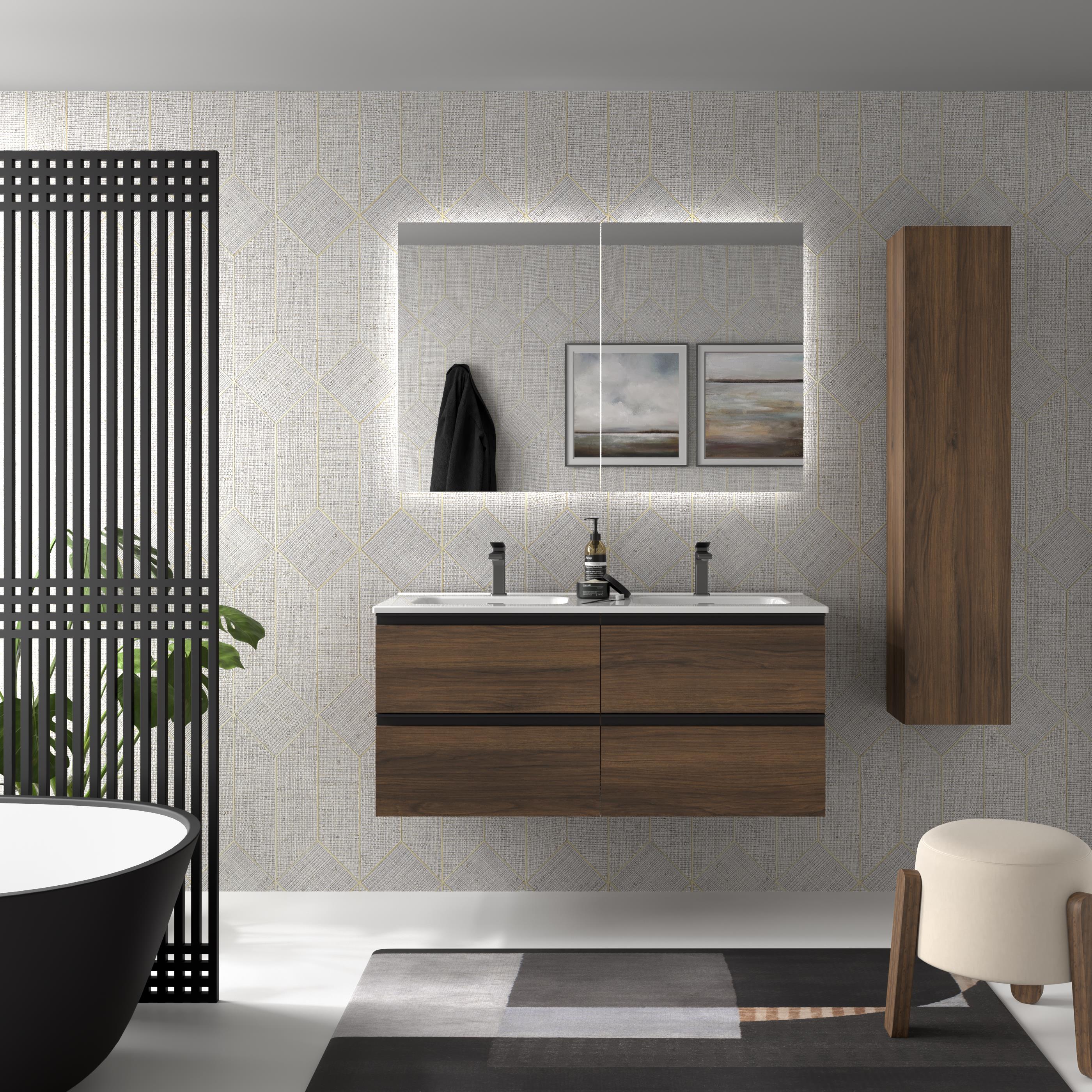 Imagen 2 de Mueble de baño metal con 4 cajones y lavabo de 2 pozas Bequia Salgar - Nogal 120 cm Nogal