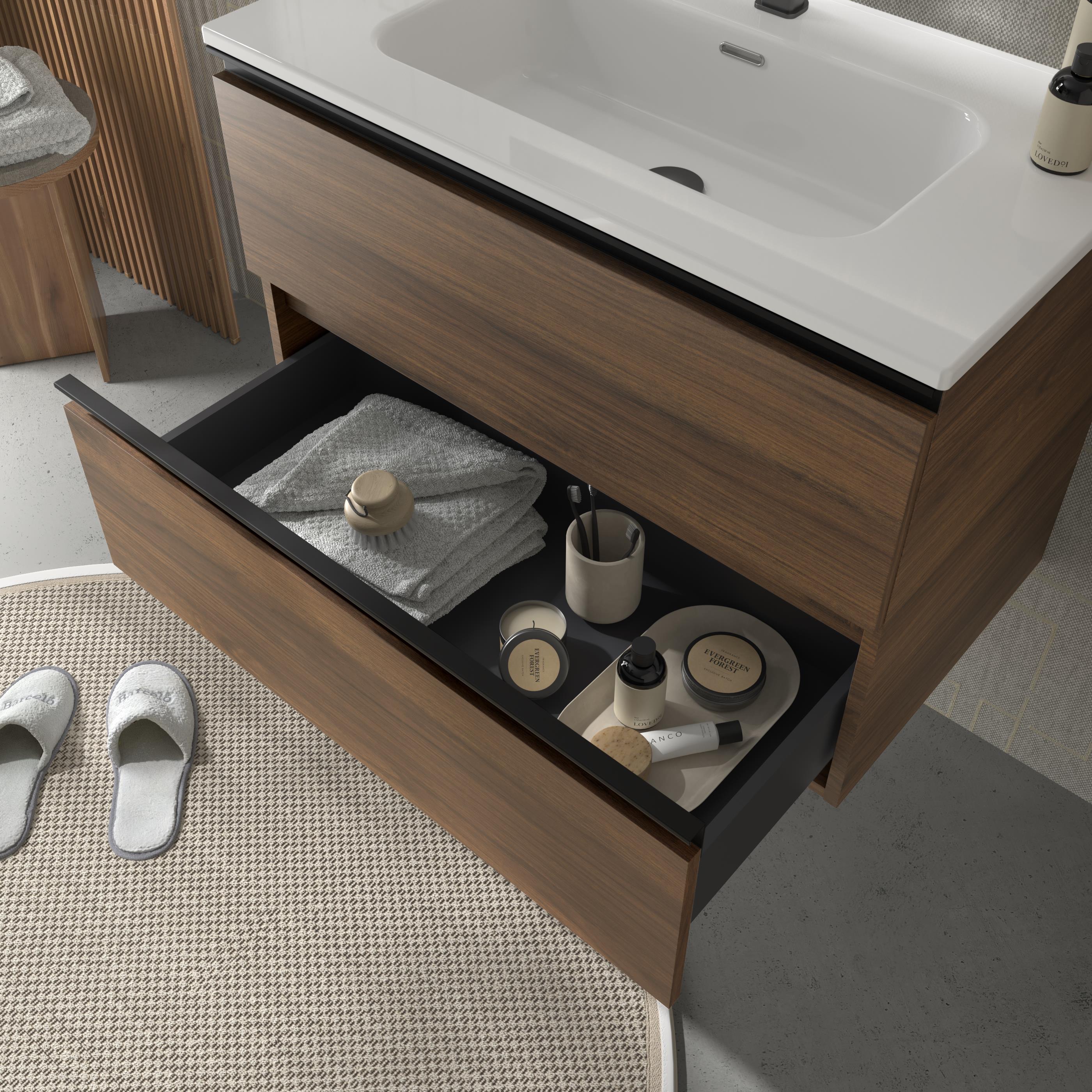 Imagen 3 de Mueble de baño metal con 4 cajones y lavabo de 2 pozas Bequia Salgar - Nogal 120 cm Nogal
