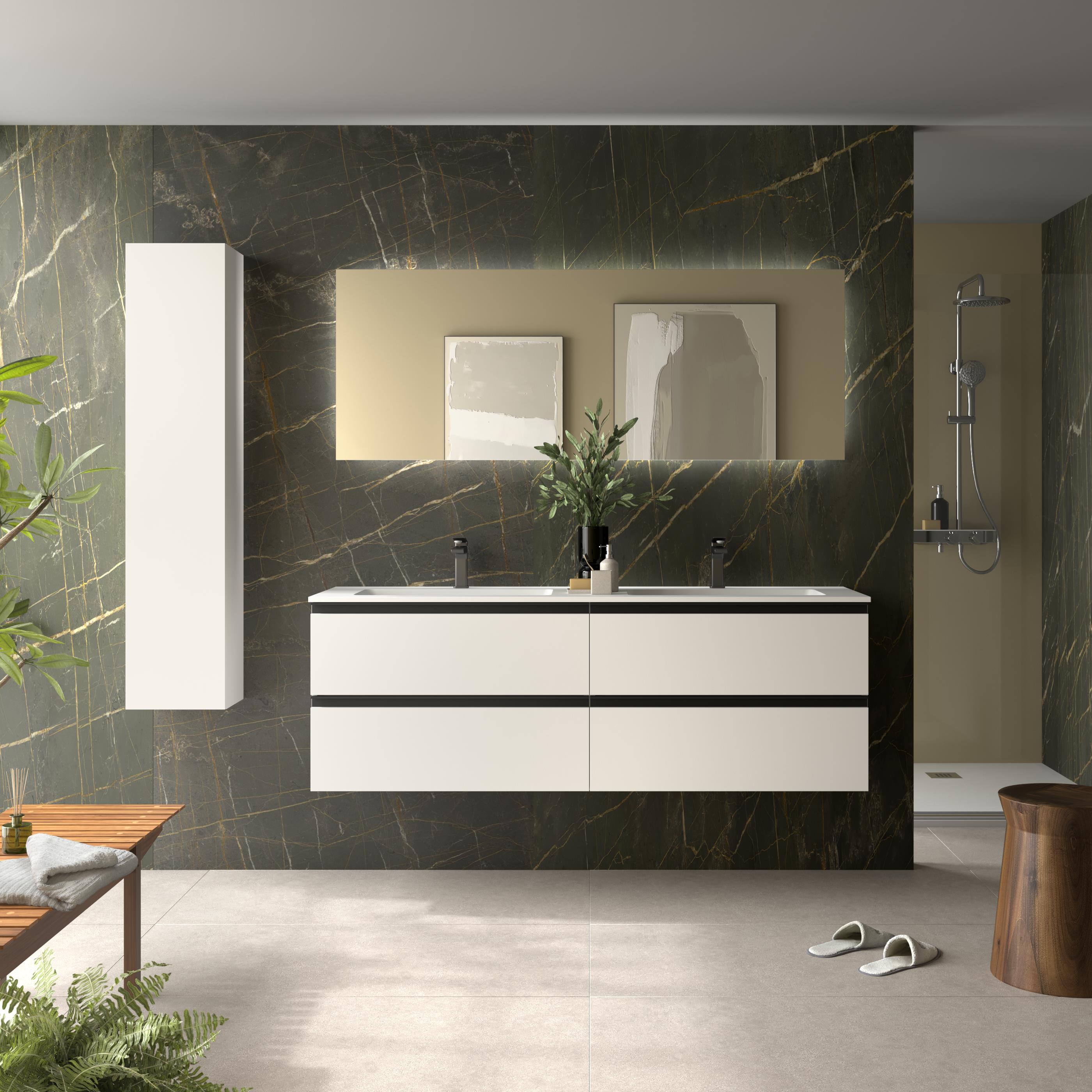Imagen 2 de Mueble de baño metal con 4 cajones y lavabo Vilna de 2 pozas Bequia Salgar - Blanco mate 160 cm Blanco mate