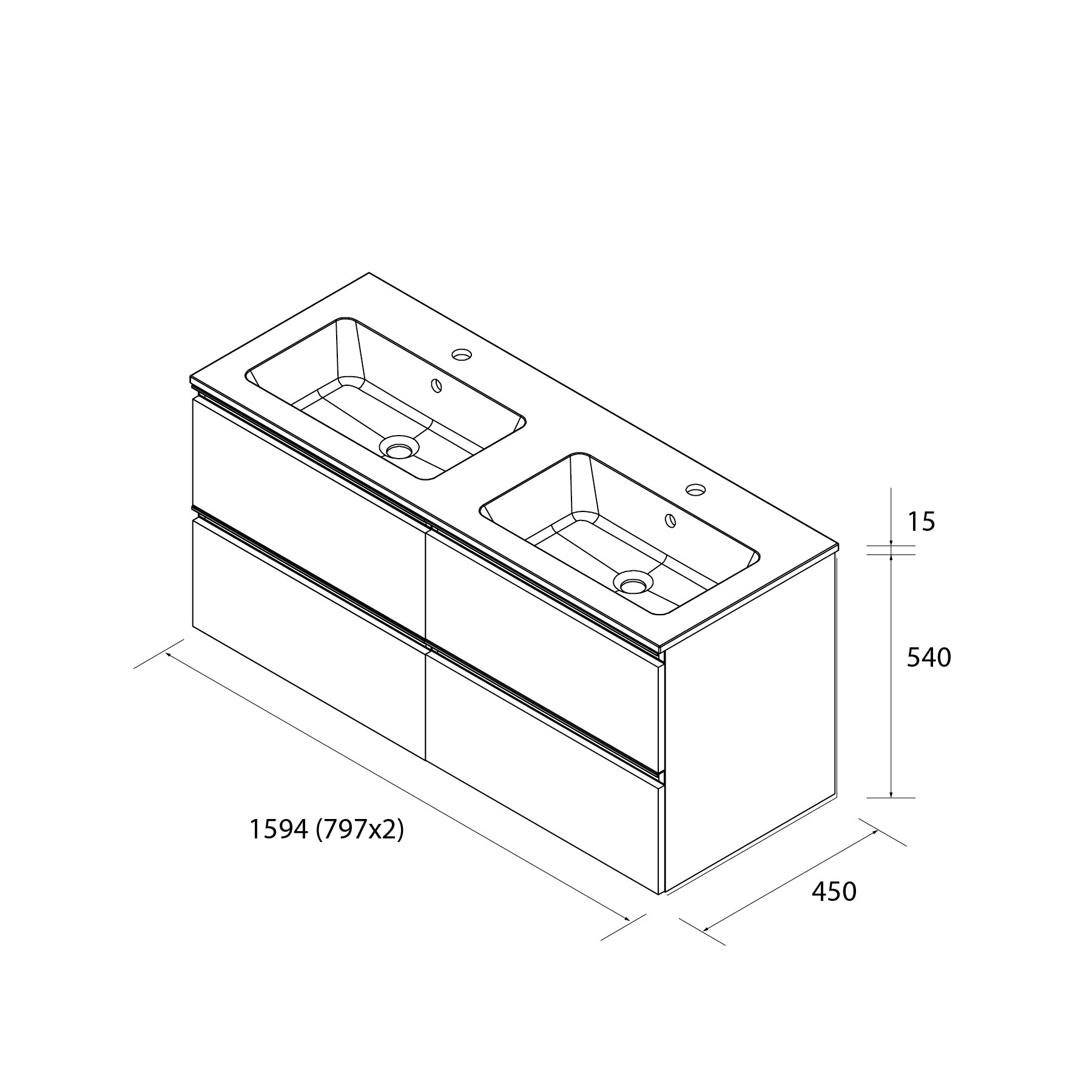Imagen 5 de Mueble de baño metal con 4 cajones y lavabo Vilna de 2 pozas Bequia Salgar - Nogal 160 cm Nogal