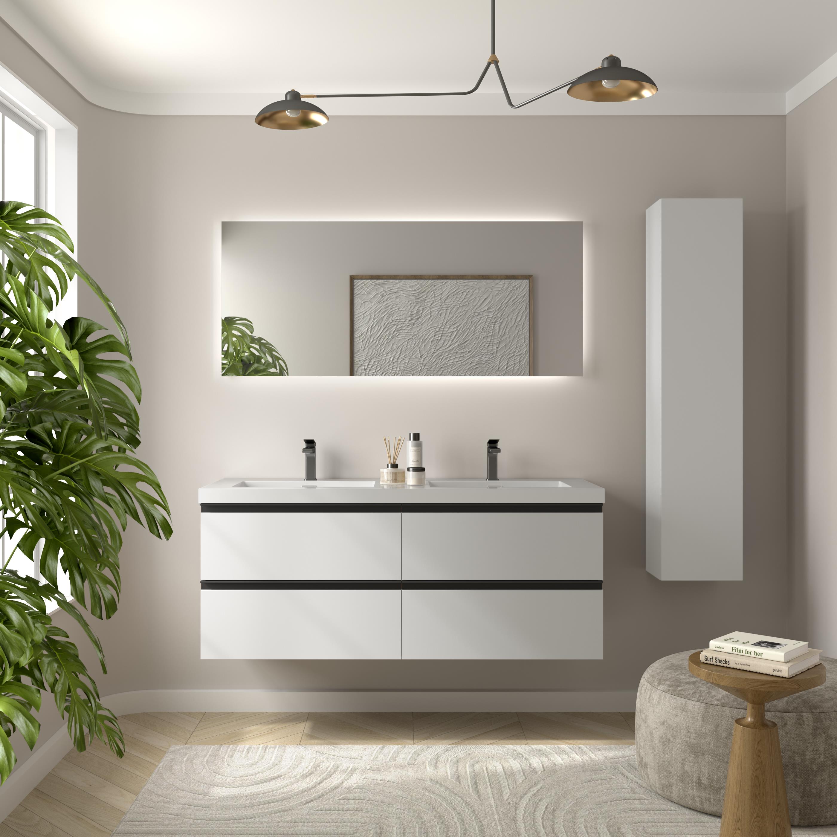 Imagen 2 de Mueble de baño metal con 4 cajones y lavabo Toscana de 2 pozas Bequia Salgar - Blanco mate 140 cm Blanco mate