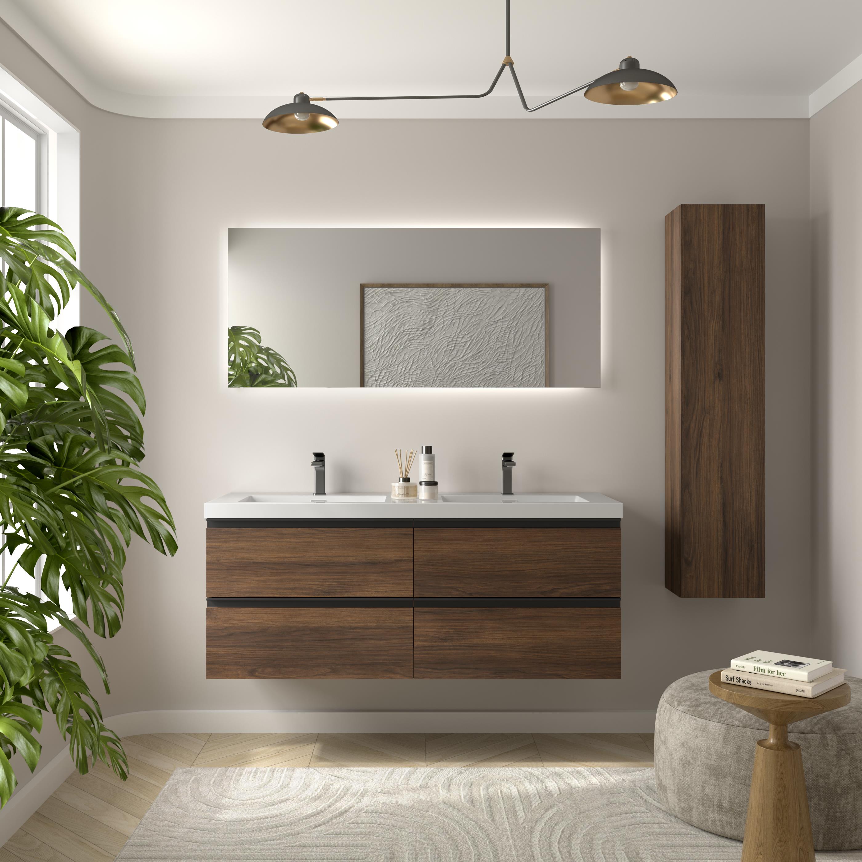 Imagen 2 de Mueble de baño metal con 4 cajones y lavabo Toscana de 2 pozas Bequia Salgar - Roble 140 cm Nogal