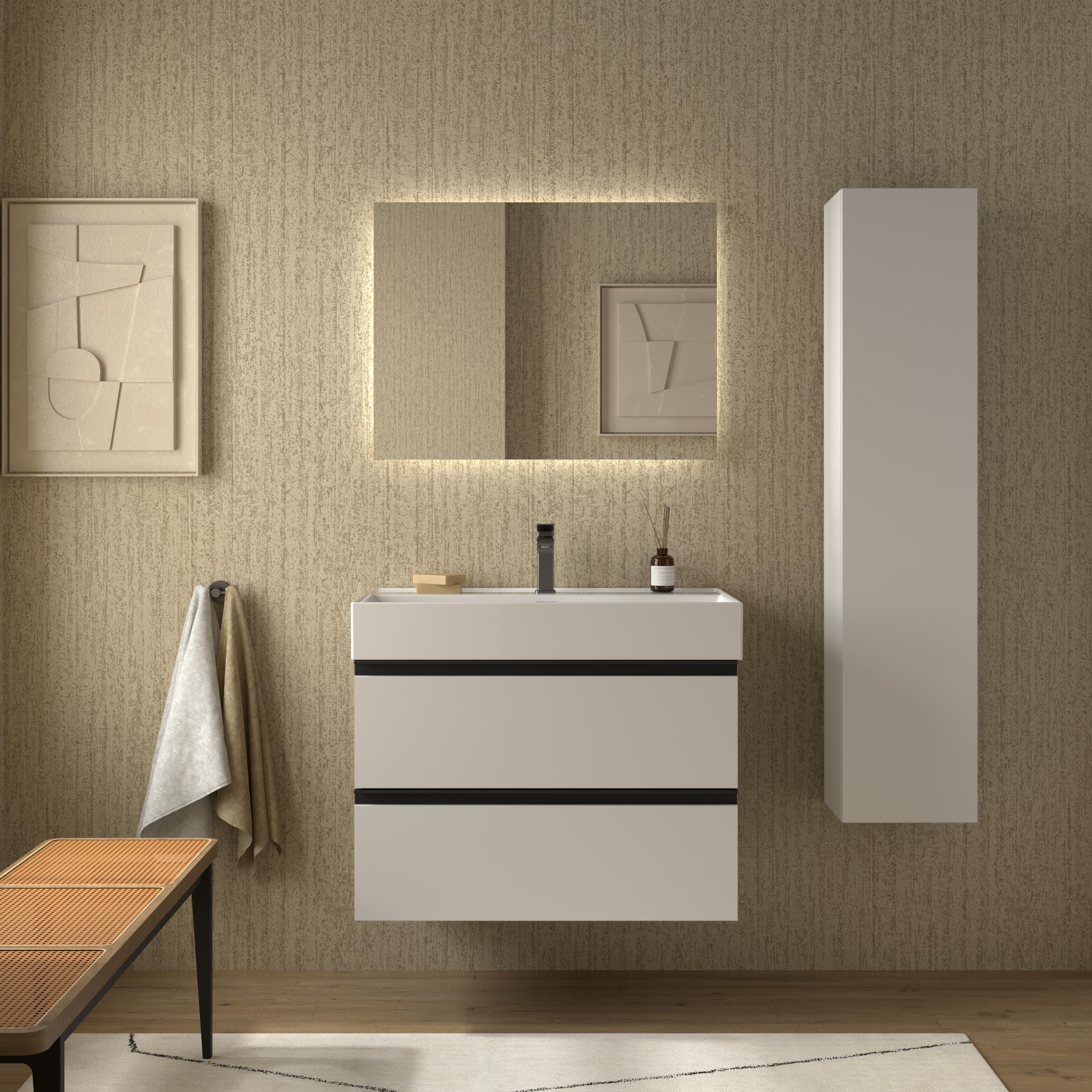 Imagen 2 de Mueble de baño metal con 2 cajones y lavabo Veneto de 1 poza Bequia Salgar - Blanco mate 100 cm Blanco mate