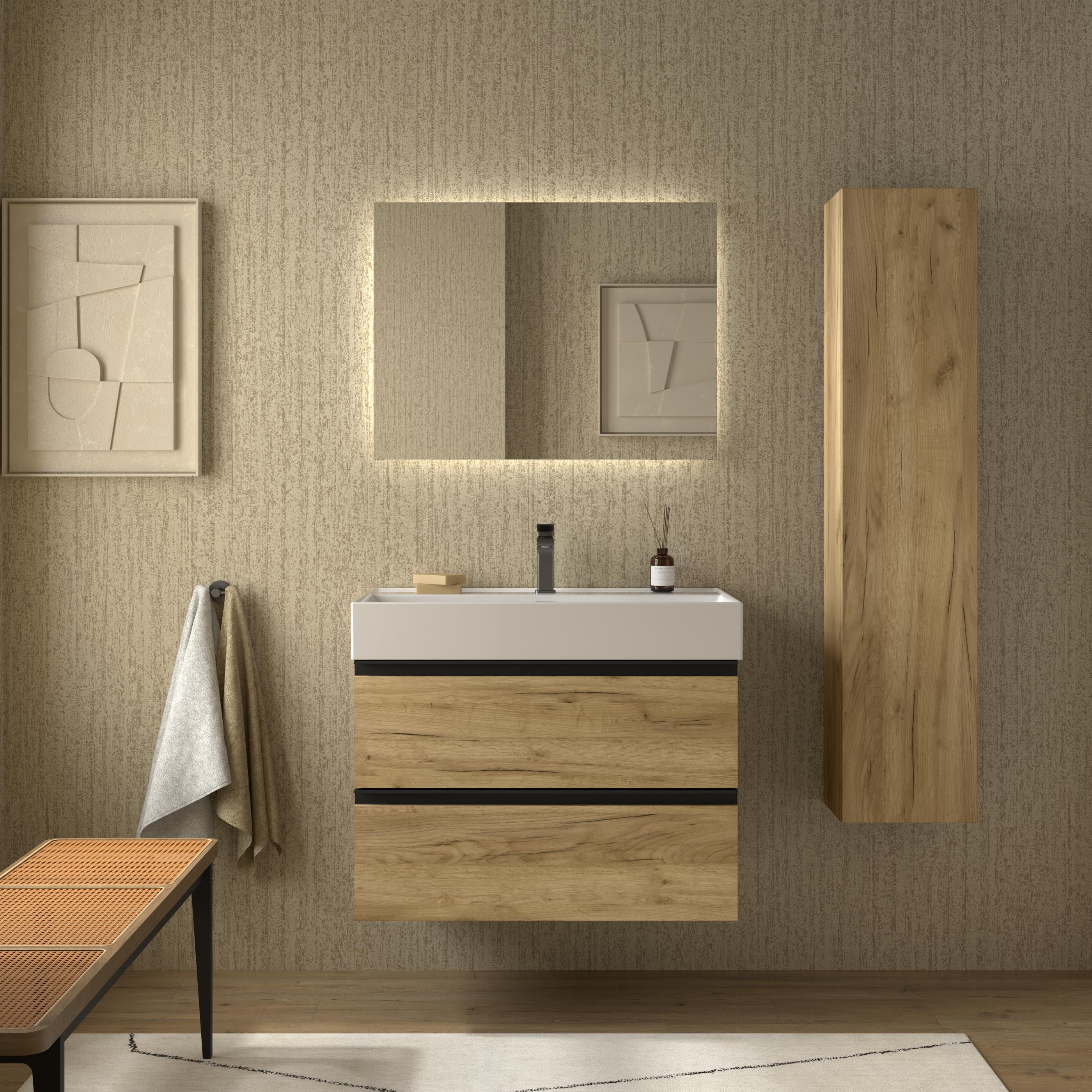 Imagen 2 de Mueble de baño metal con 2 cajones y lavabo Veneto de 1 poza Bequia Salgar - Roble 100 cm Roble