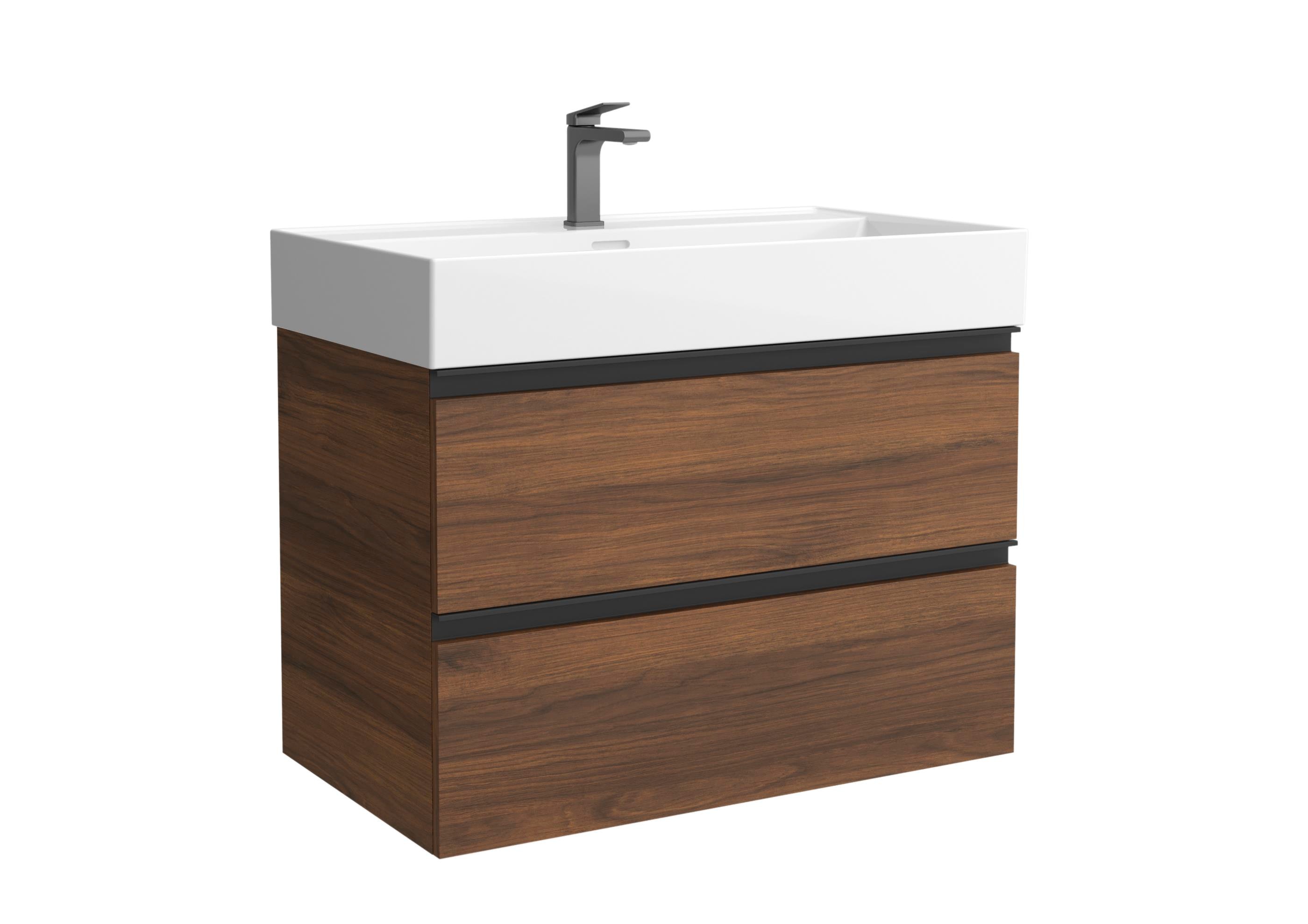 Imagen 1 de Mueble de baño metal con 2 cajones y lavabo Veneto de 1 poza Bequia Salgar - Nogal 80 cm Nogal