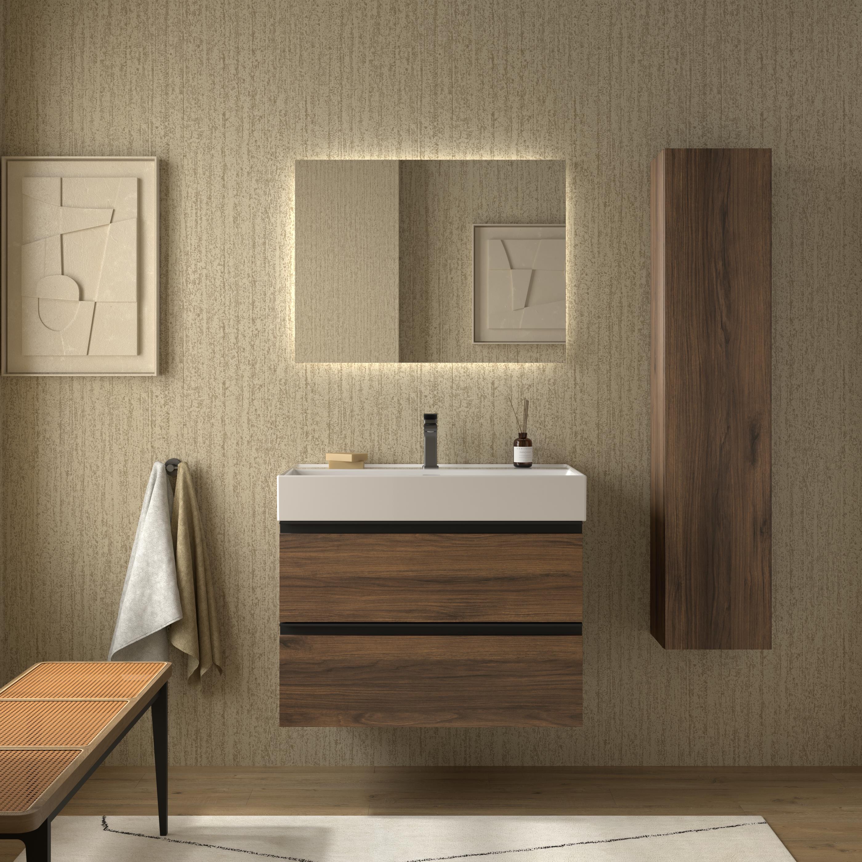 Imagen 2 de Mueble de baño metal con 2 cajones y lavabo Veneto de 1 poza Bequia Salgar - Nogal 80 cm Nogal