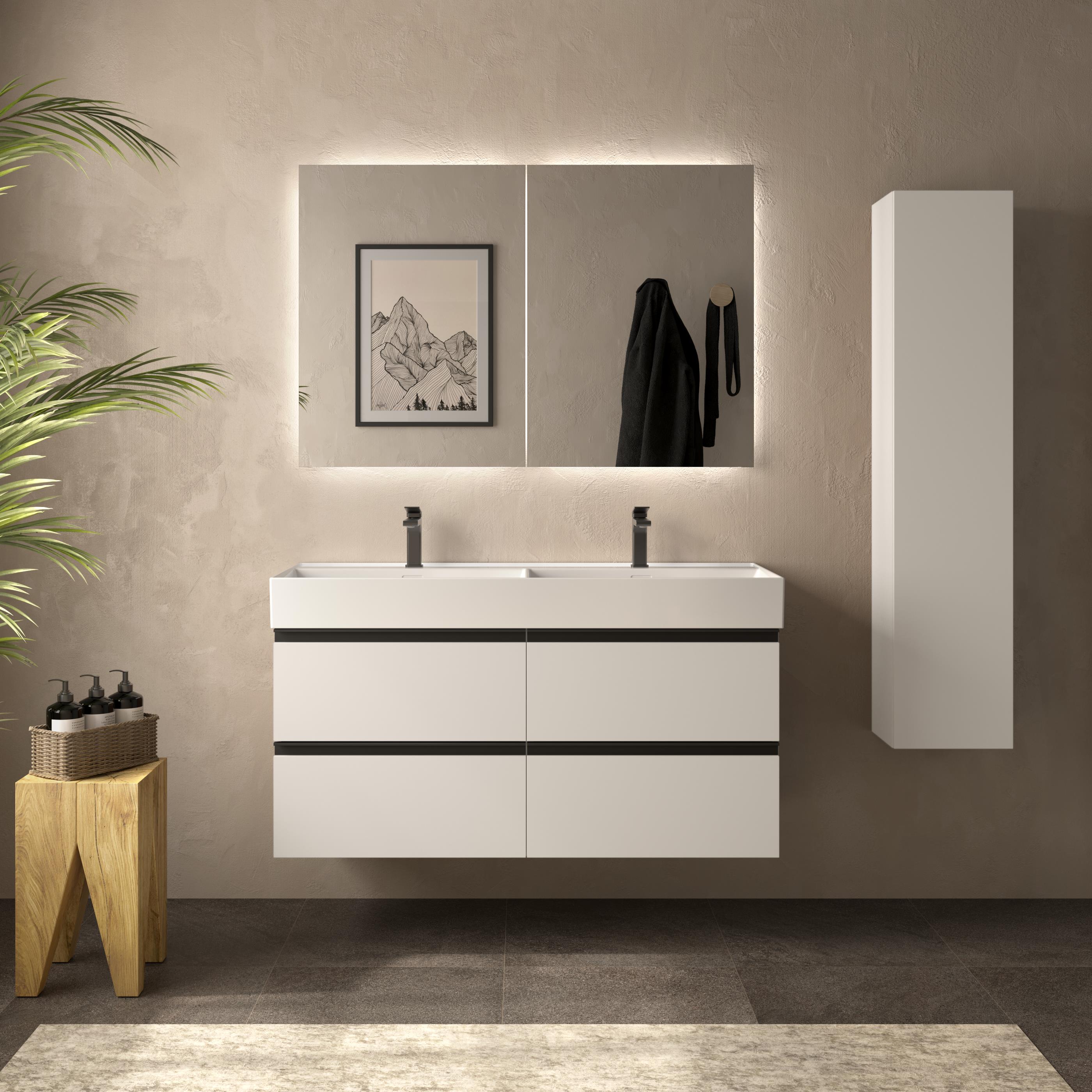 Imagen 2 de Mueble de baño metal con 4 cajones y lavabo Veneto de 2 pozas Bequia Salgar - Blanco mate 120 cm Blanco mate