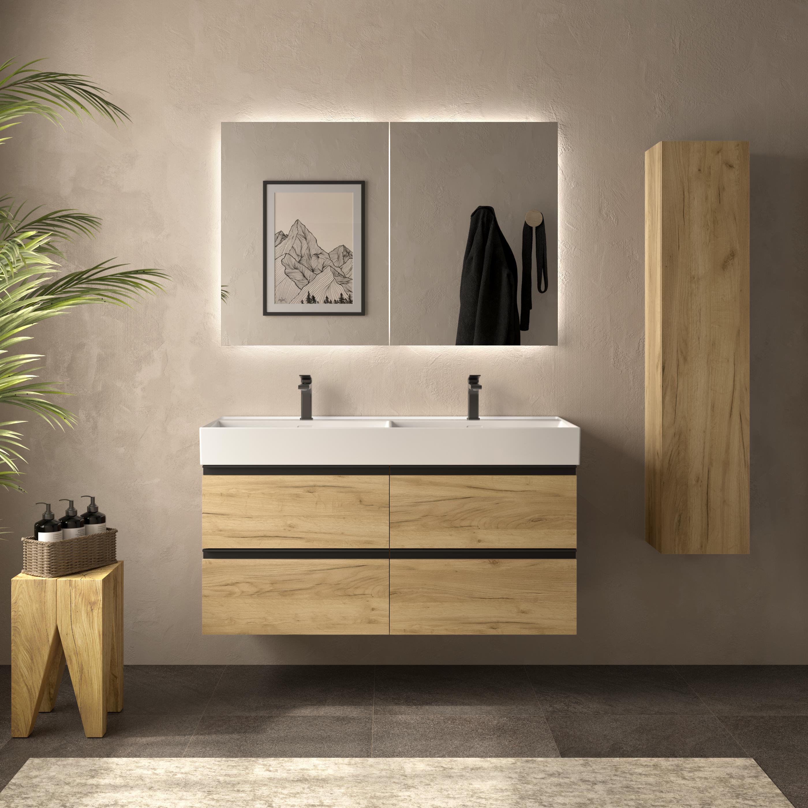 Imagen 2 de Mueble de baño metal con 4 cajones y lavabo Veneto de 2 pozas Bequia Salgar - Roble 120 cm Roble