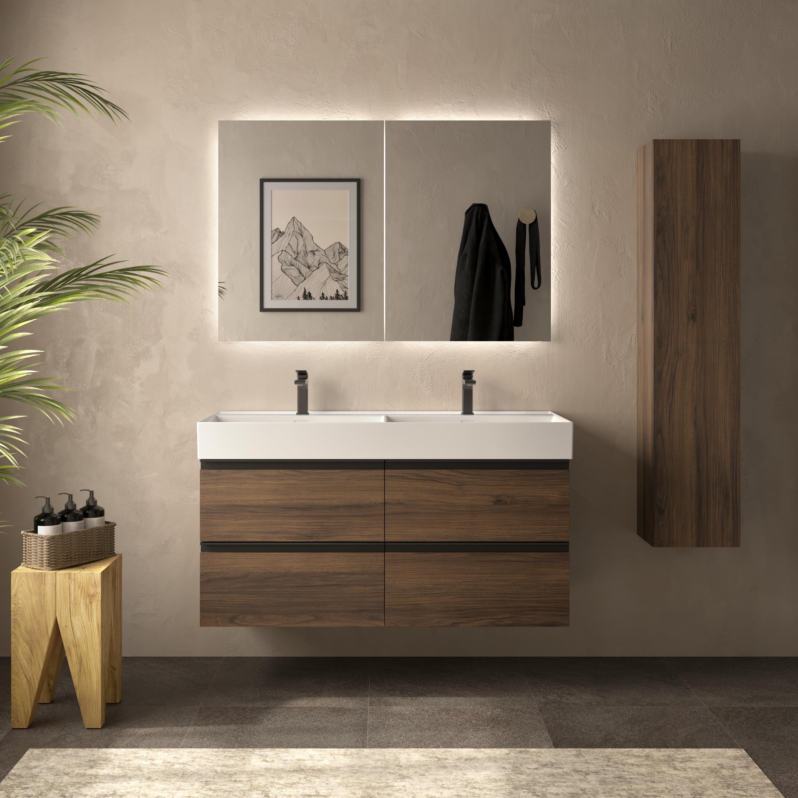 Imagen 2 de Mueble de baño metal con 4 cajones y lavabo Veneto de 2 pozas Bequia Salgar - Nogal 120 cm Nogal