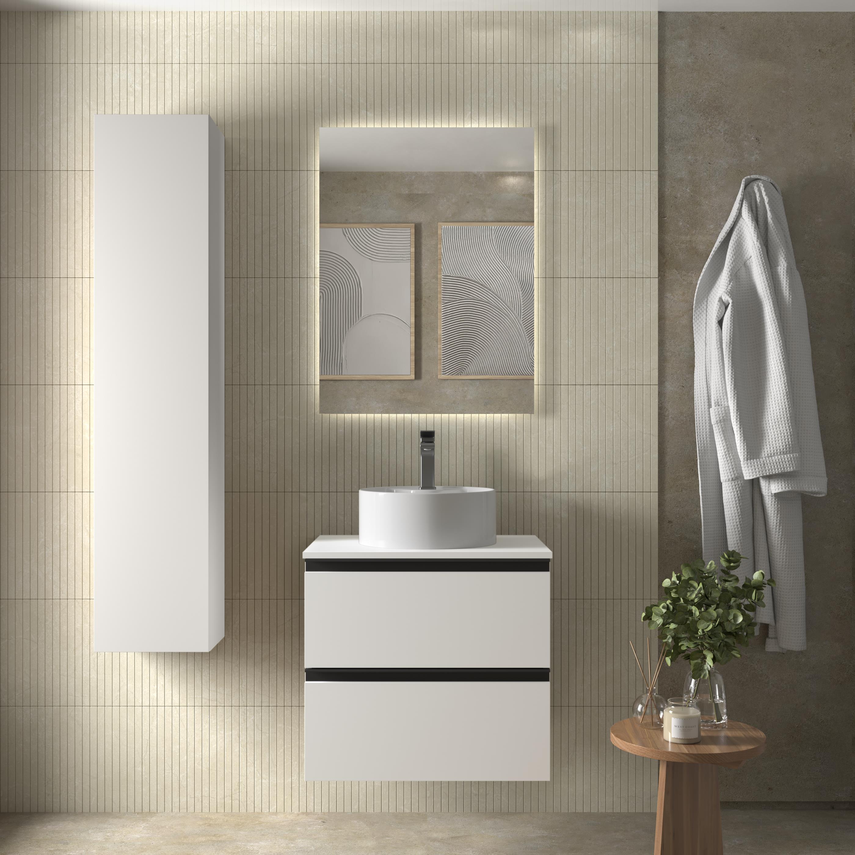 Imagen 2 de Mueble de baño metal con 2 cajones y lavabo sobre encimera de 1 poza Bequia Salgar - Blanco mate 70 cm Blanco mate