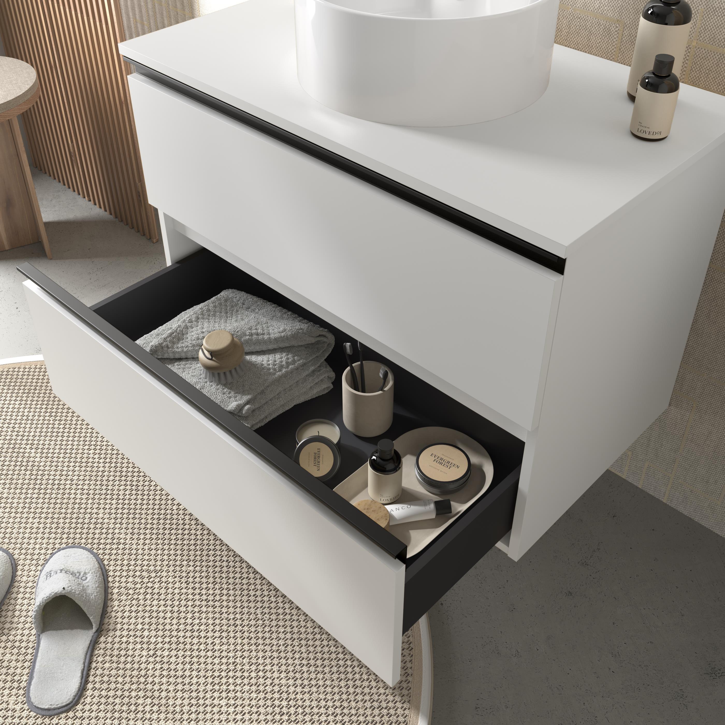 Imagen 3 de Mueble de baño metal con 2 cajones y lavabo sobre encimera de 1 poza Bequia Salgar - Blanco mate 70 cm Blanco mate