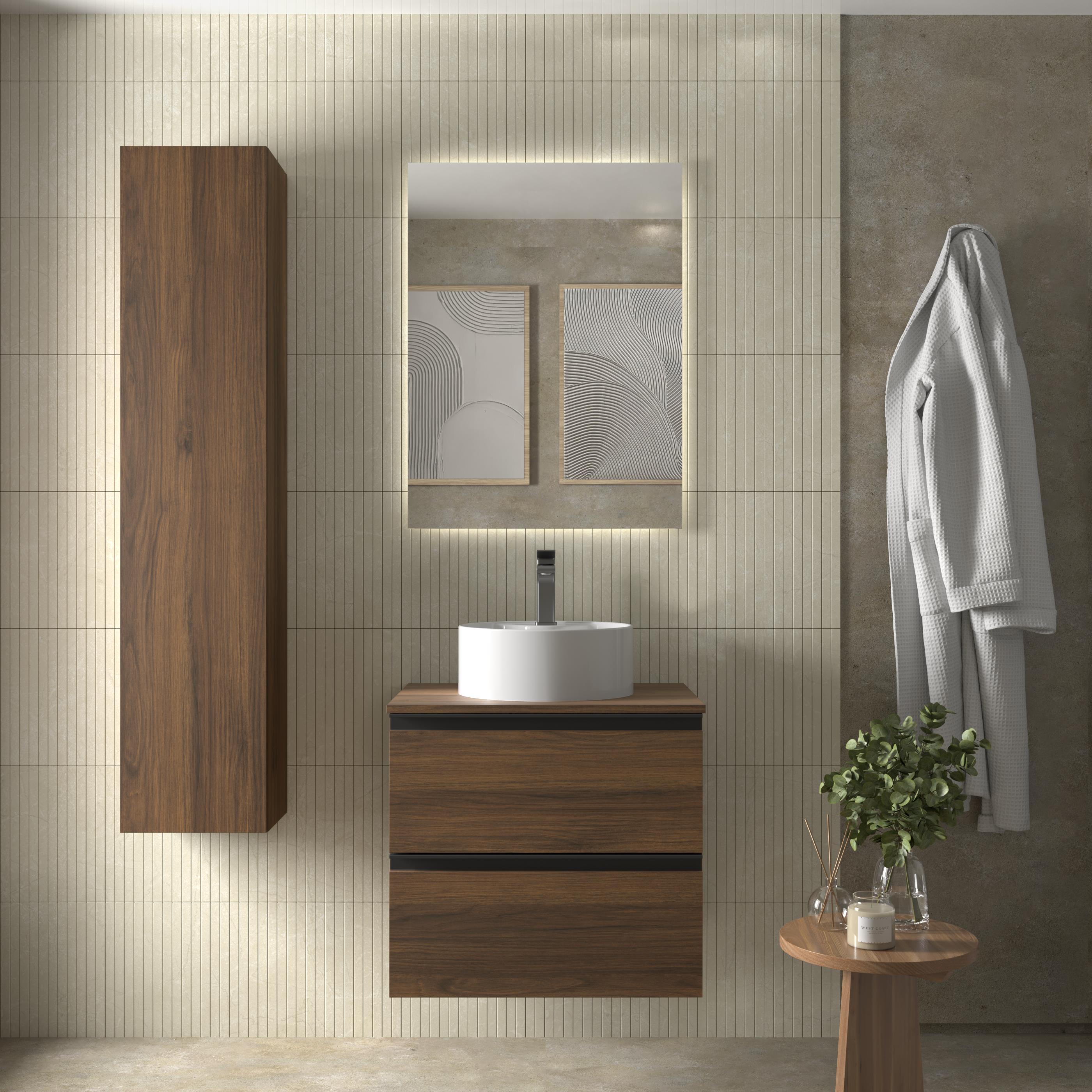 Imagen 2 de Mueble de baño metal con 2 cajones y lavabo sobre encimera de 1 poza Bequia Salgar - Nogal 70 cm Nogal