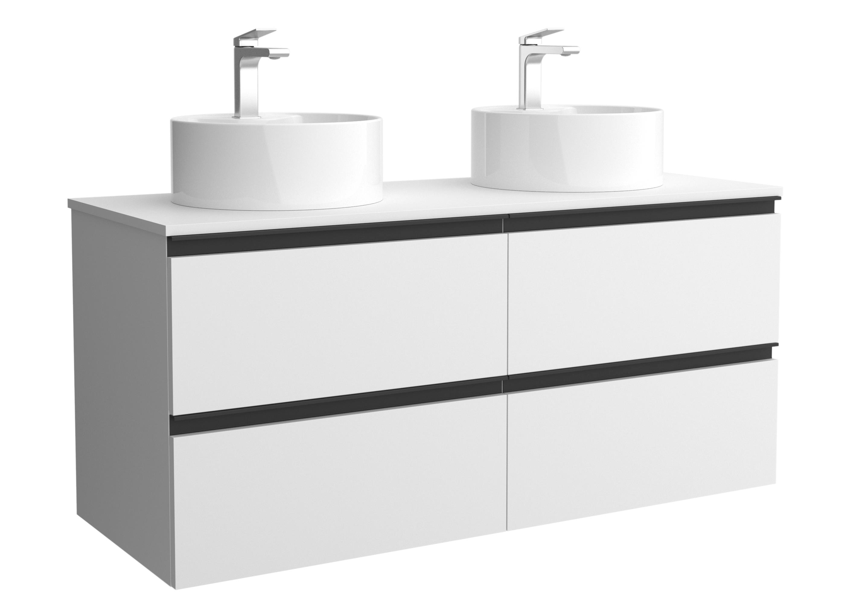 Imagen 1 de Mueble de baño metal con 4 cajones y lavabo sobre encimera de 2 pozas Bequia Salgar - Blanco mate 140 cm Blanco mate