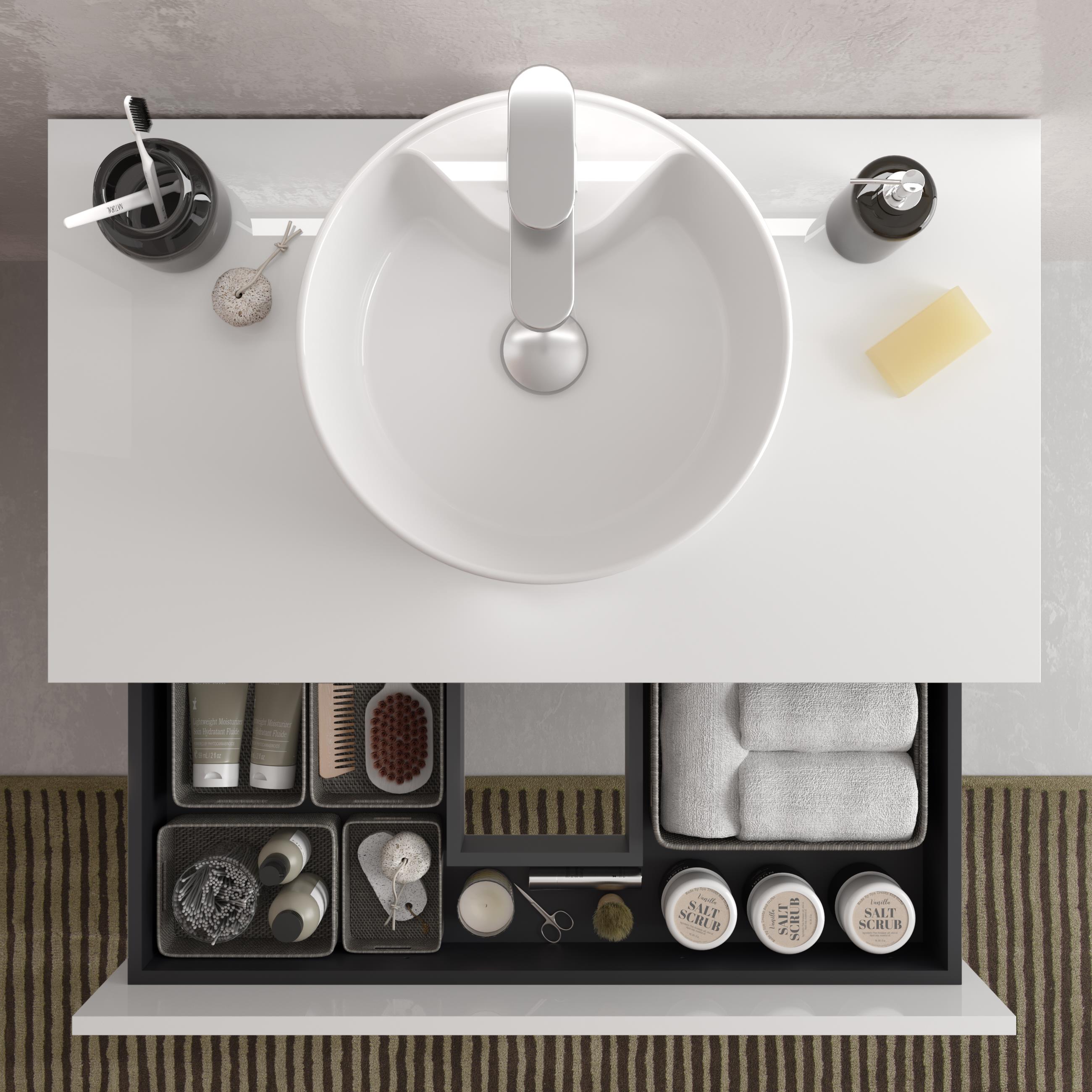 Imagen 5 de Mueble de baño metal con 4 cajones y lavabo sobre encimera de 2 pozas Bequia Salgar - Blanco mate 140 cm Blanco mate