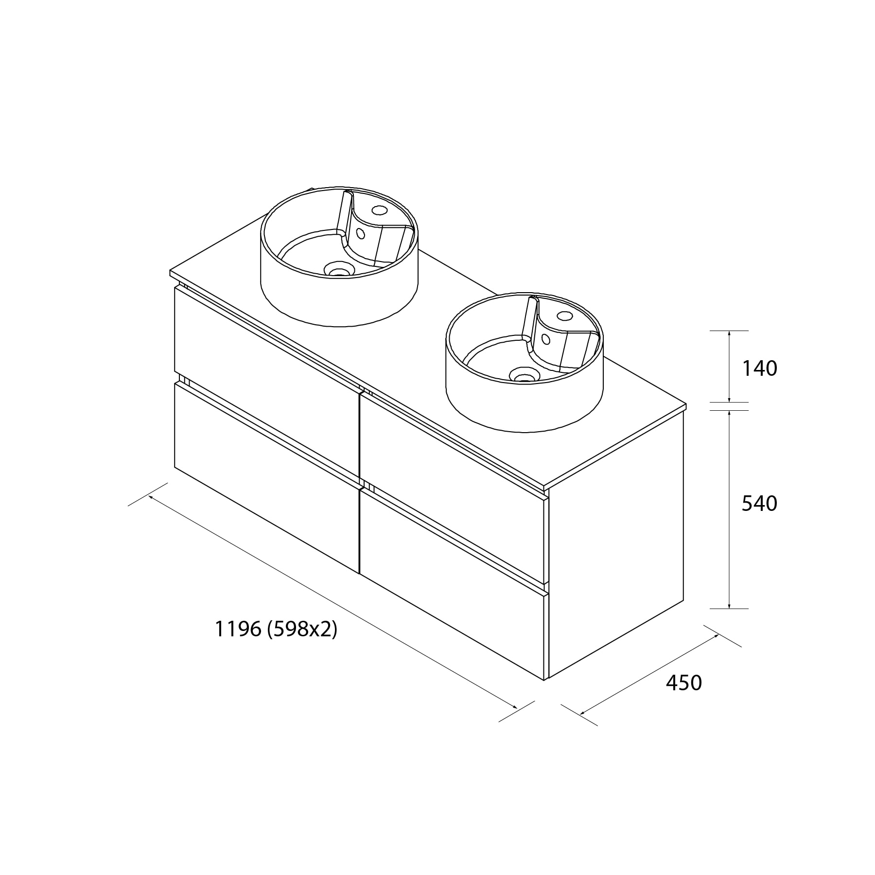 Imagen 6 de Mueble de baño metal con 4 cajones y lavabo sobre encimera de 2 pozas Bequia Salgar - Blanco mate 140 cm Blanco mate