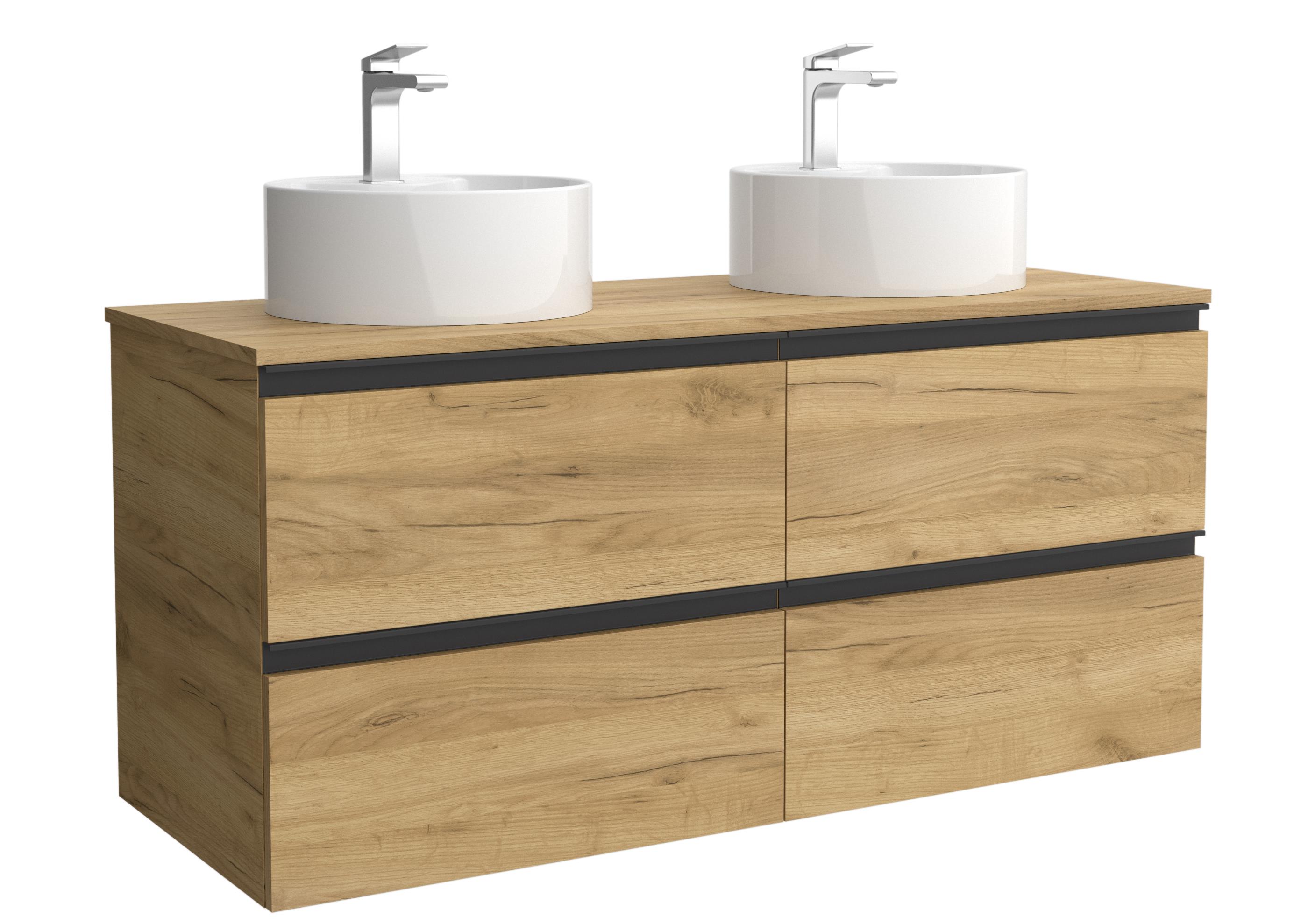 Imagen 1 de Mueble de baño metal con 4 cajones y lavabo sobre encimera de 2 pozas Bequia Salgar - Roble 140 cm Roble