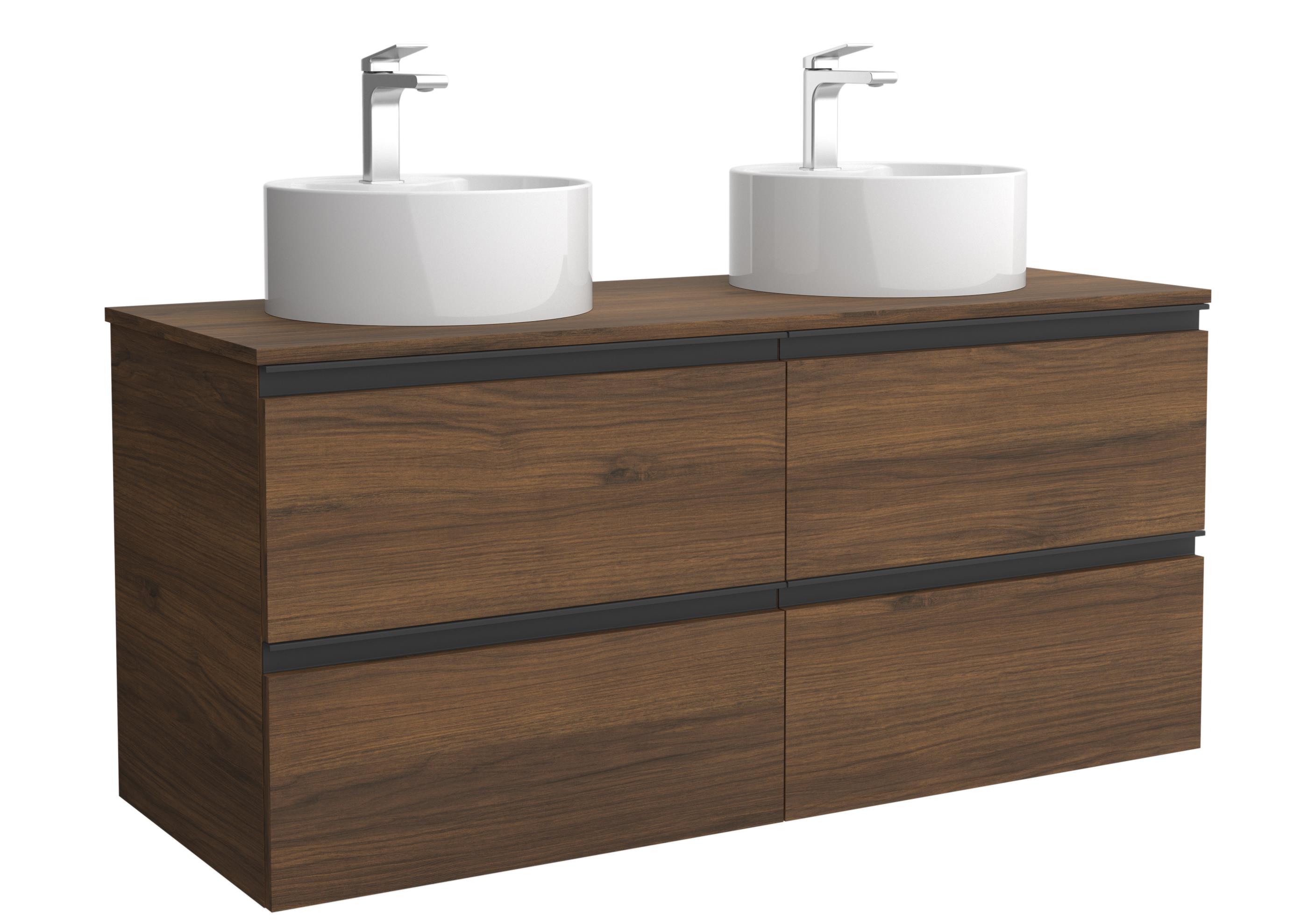 Imagen 1 de Mueble de baño metal con 4 cajones y lavabo sobre encimera de 2 pozas Bequia Salgar - Nogal 140 cm Nogal