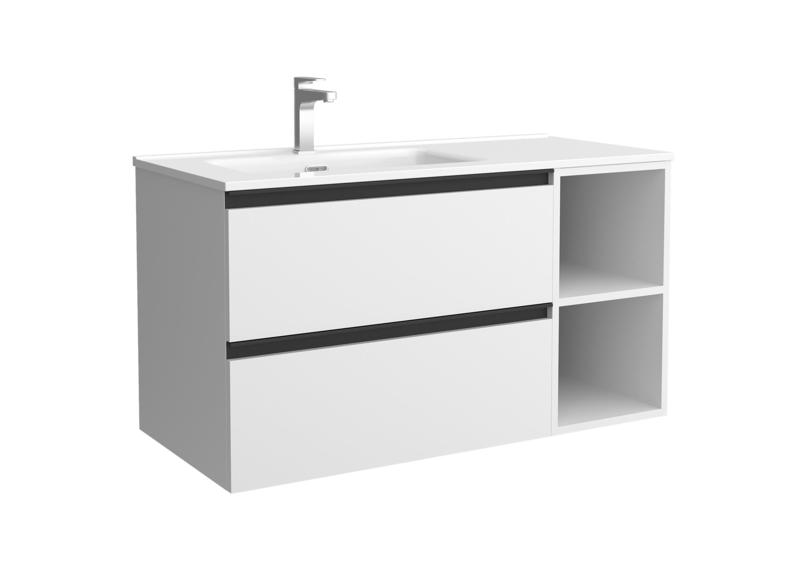 Imagen 1 de Mueble de baño con 2 cajones con 2 huecos y lavabo de 1 poza grifo izquierda Bequia Plus Metal Salgar - Blanco mate 90 cm Blanco mate