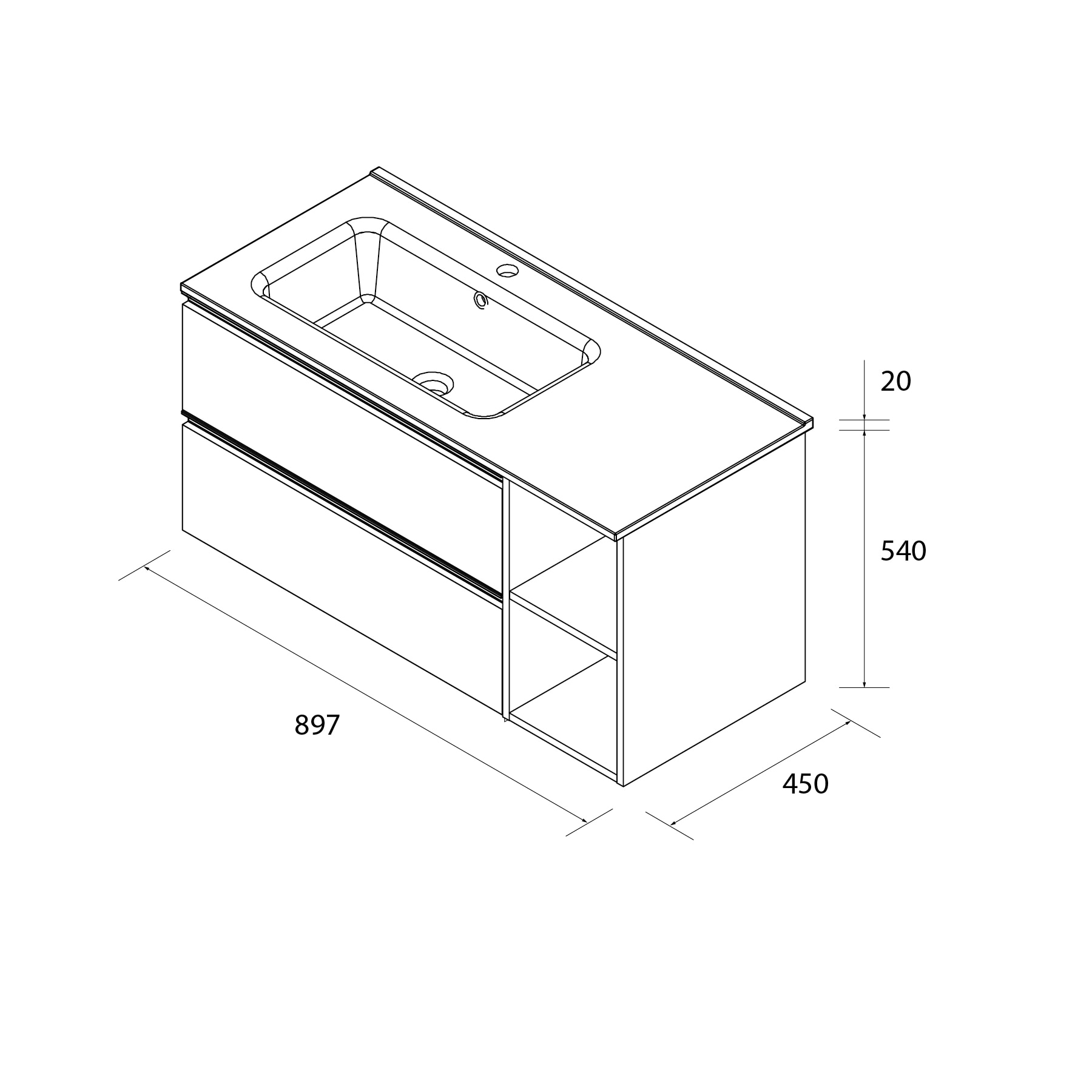 Imagen 6 de Mueble de baño con 2 cajones con 2 huecos y lavabo de 1 poza grifo izquierda Bequia Plus Metal Salgar - Blanco mate 90 cm Blanco mate