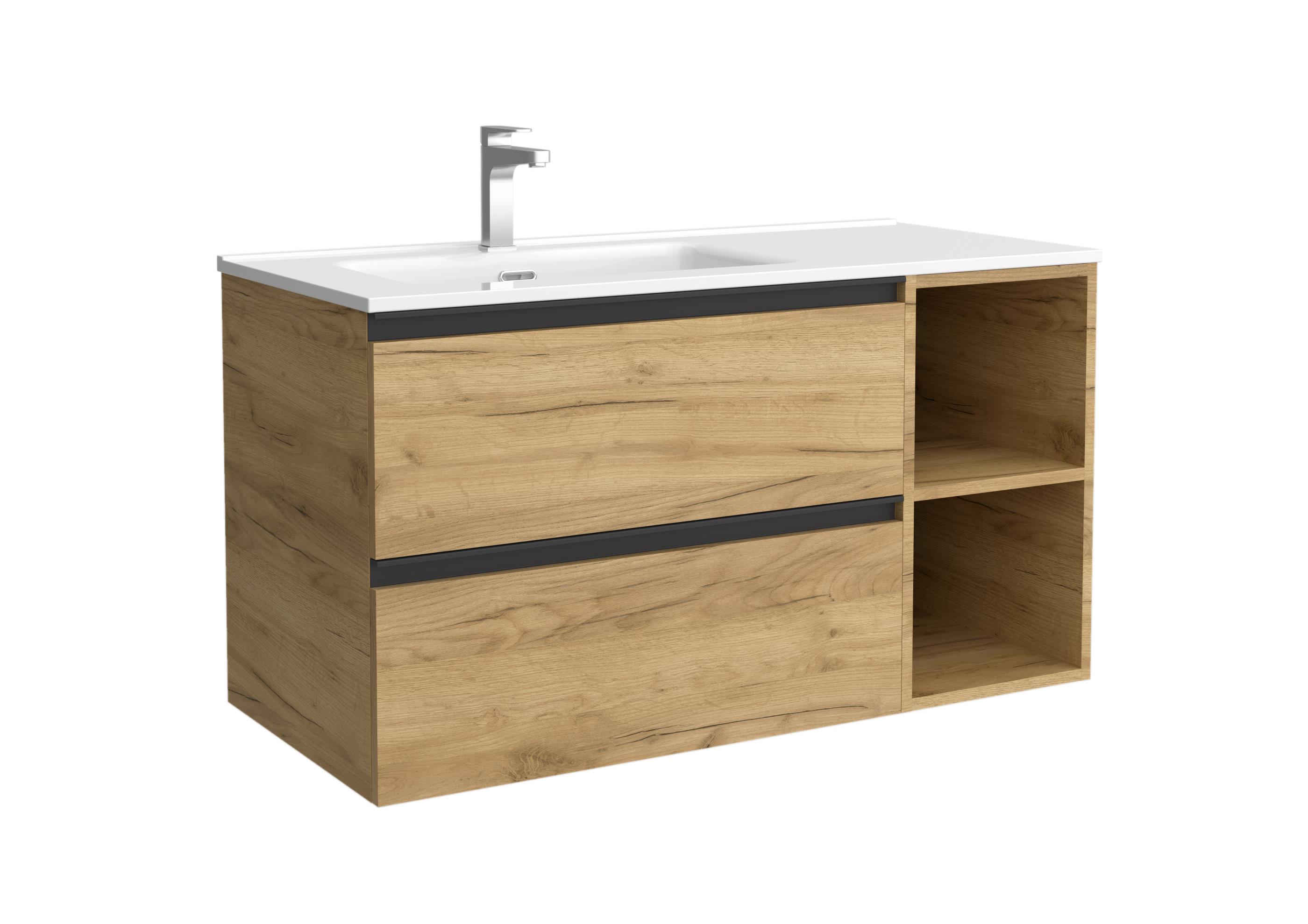 Imagen 1 de Mueble de baño con 2 cajones con 2 huecos y lavabo de 1 poza grifo izquierda Bequia Plus Metal Salgar - Roble 100 cm Roble