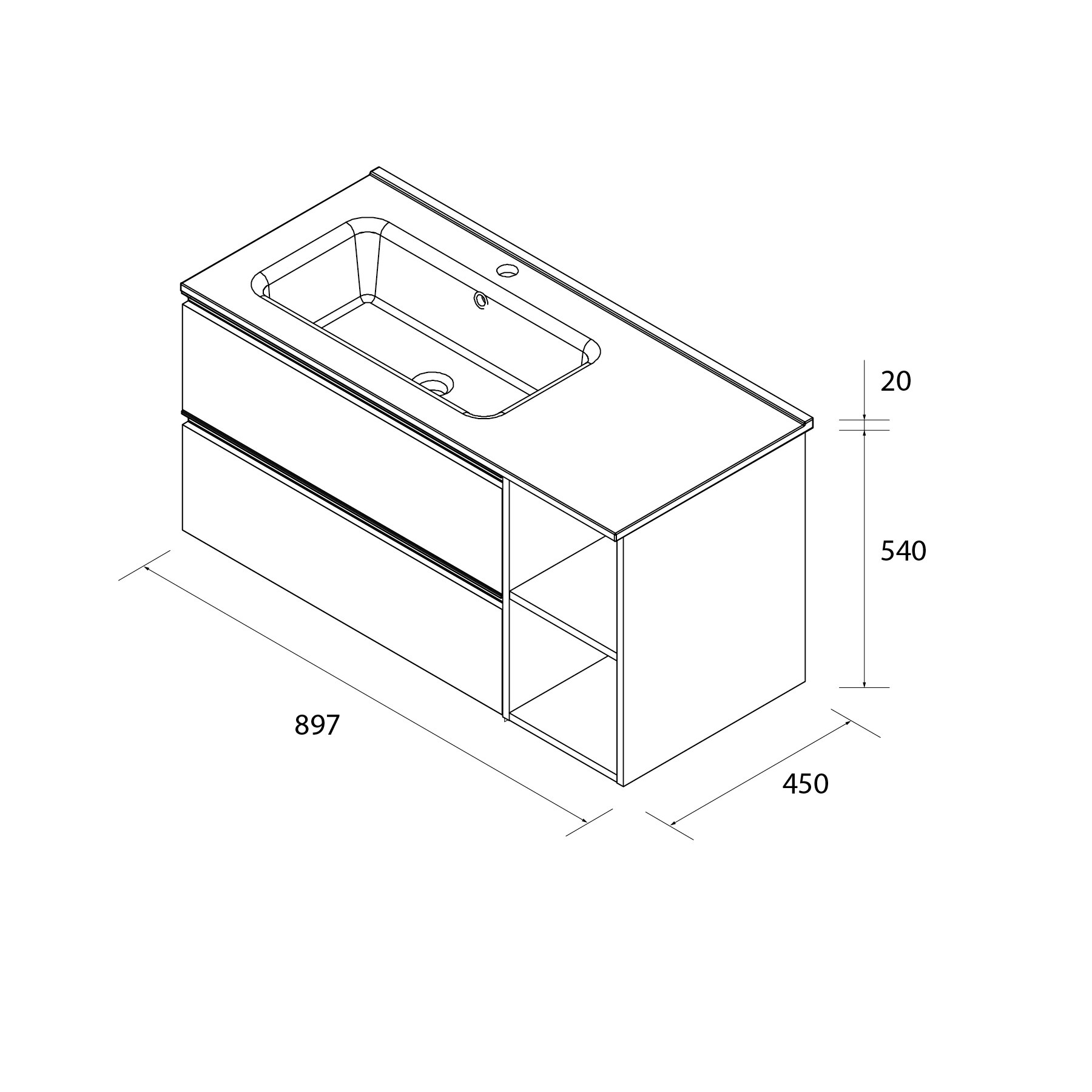 Imagen 6 de Mueble de baño con 2 cajones con 2 huecos y lavabo de 1 poza grifo izquierda Bequia Plus Metal Salgar - Roble 100 cm Roble