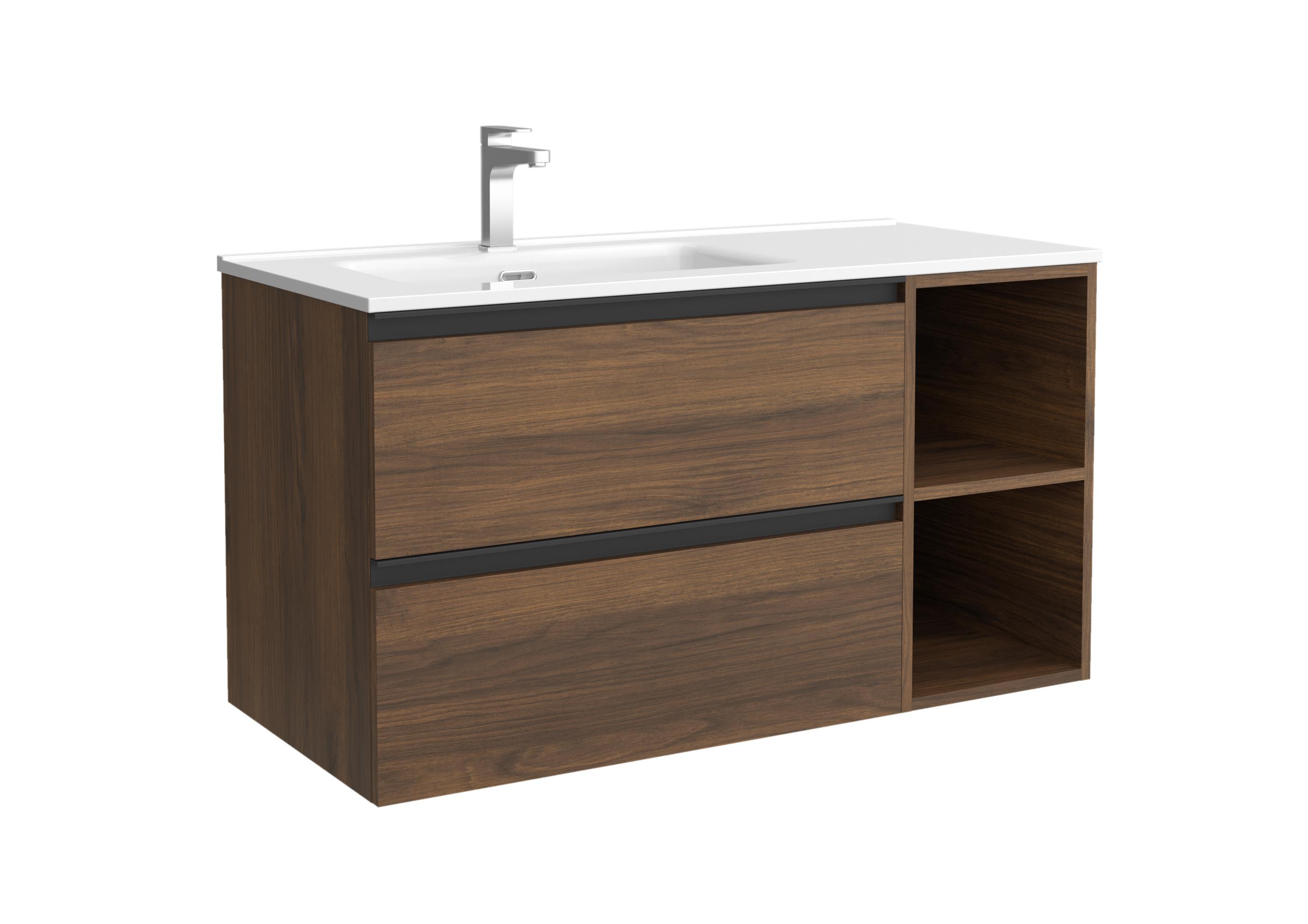Imagen 1 de Mueble de baño con 2 cajones con 2 huecos y lavabo de 1 poza grifo izquierda Bequia Plus Metal Salgar - Nogal 100 cm Nogal