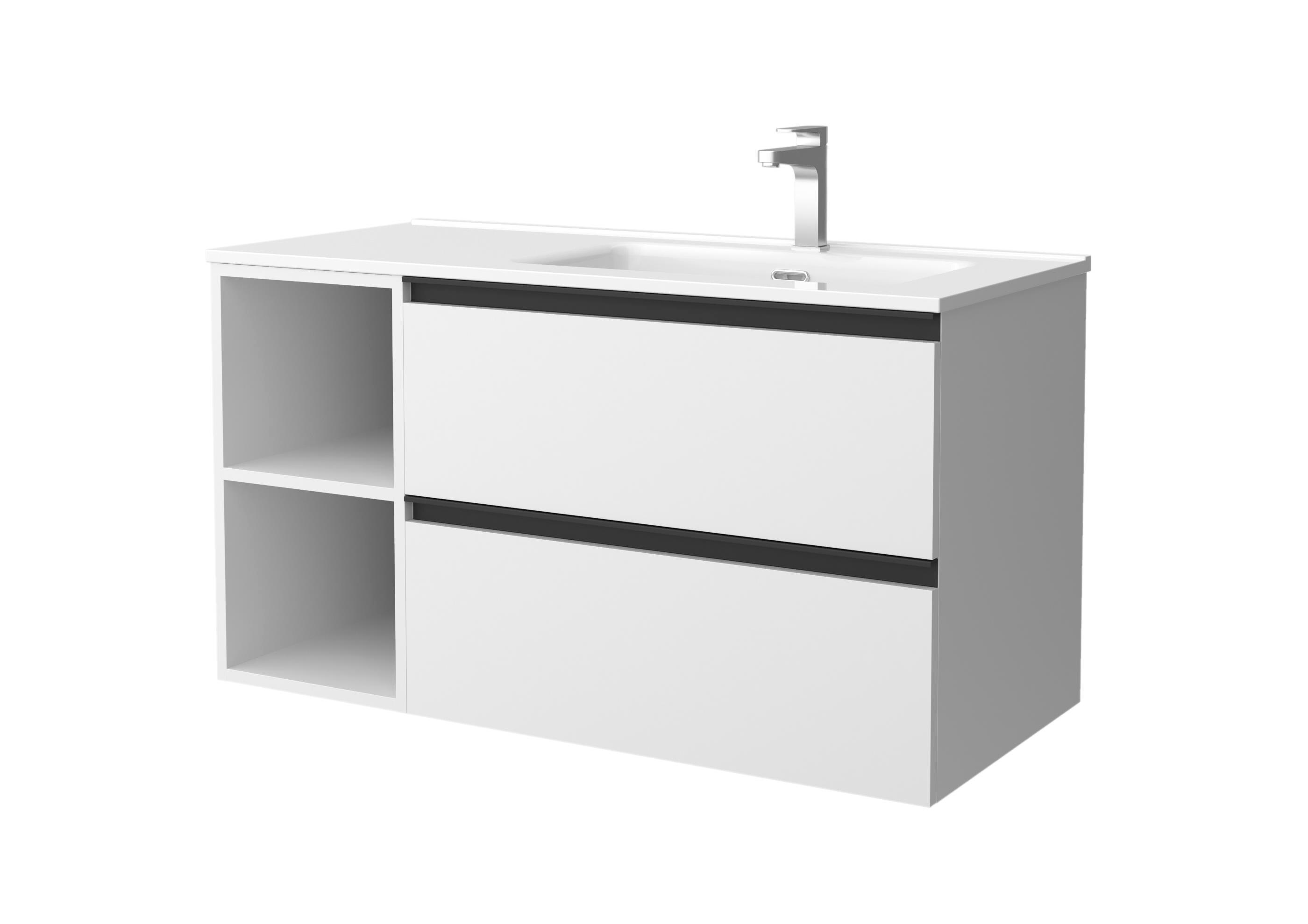 Imagen 1 de Mueble de baño con 2 cajones con 2 huecos y lavabo de 1 poza grifo derecha Bequia Plus Metal Salgar - Blanco mate 90 cm Blanco mate
