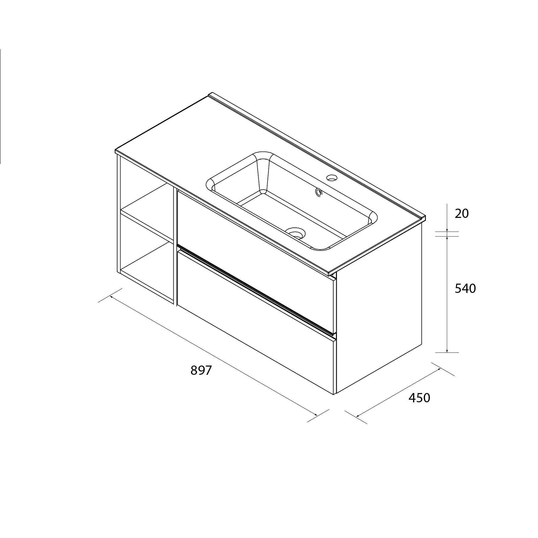 Imagen 6 de Mueble de baño con 2 cajones con 2 huecos y lavabo de 1 poza grifo derecha Bequia Plus Metal Salgar - Blanco mate 90 cm Blanco mate
