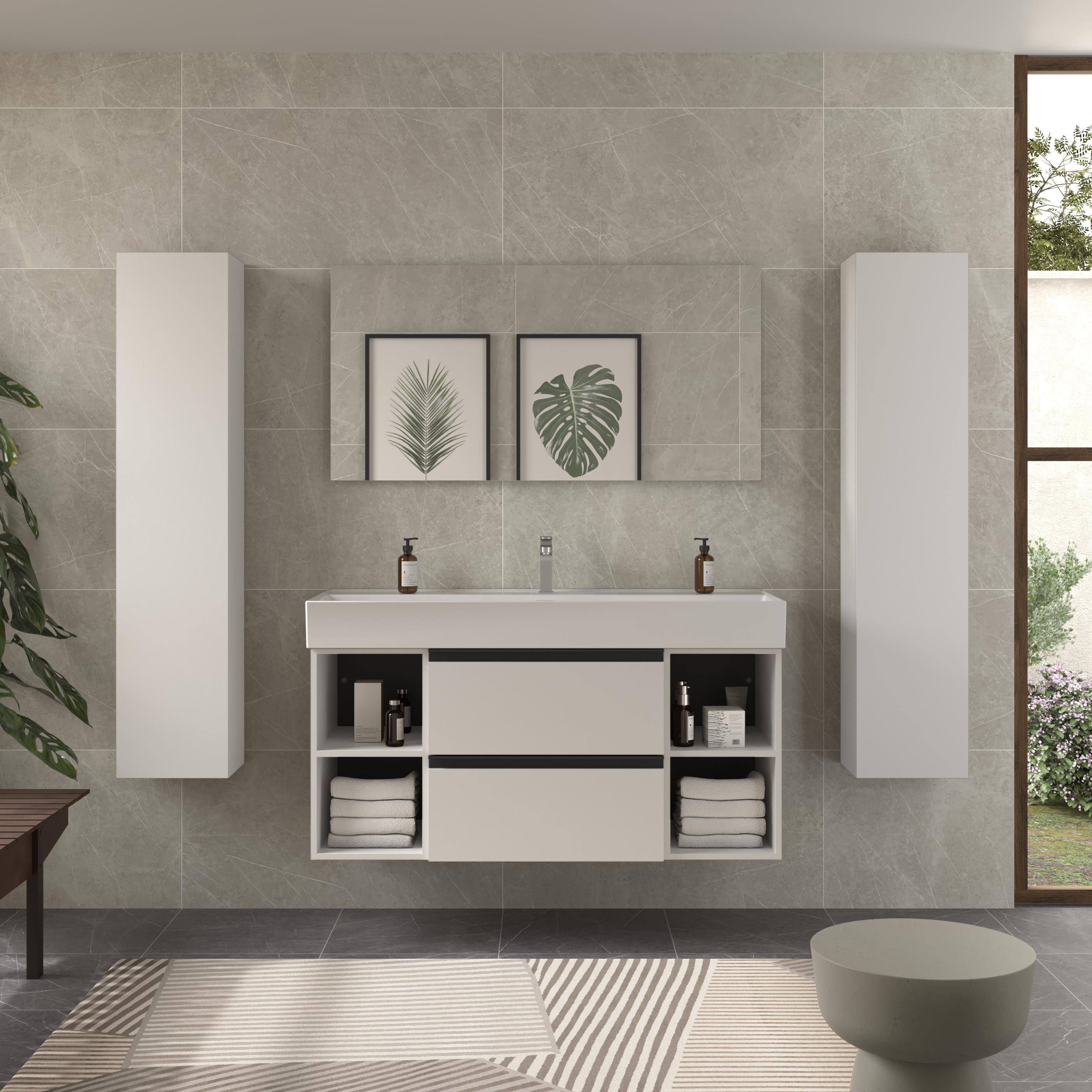 Imagen 2 de Mueble de baño con 2 cajones con 2 huecos y lavabo Veneto de 1 poza Bequia Plus Metal Salgar - Blanco mate 120 cm Blanco mate