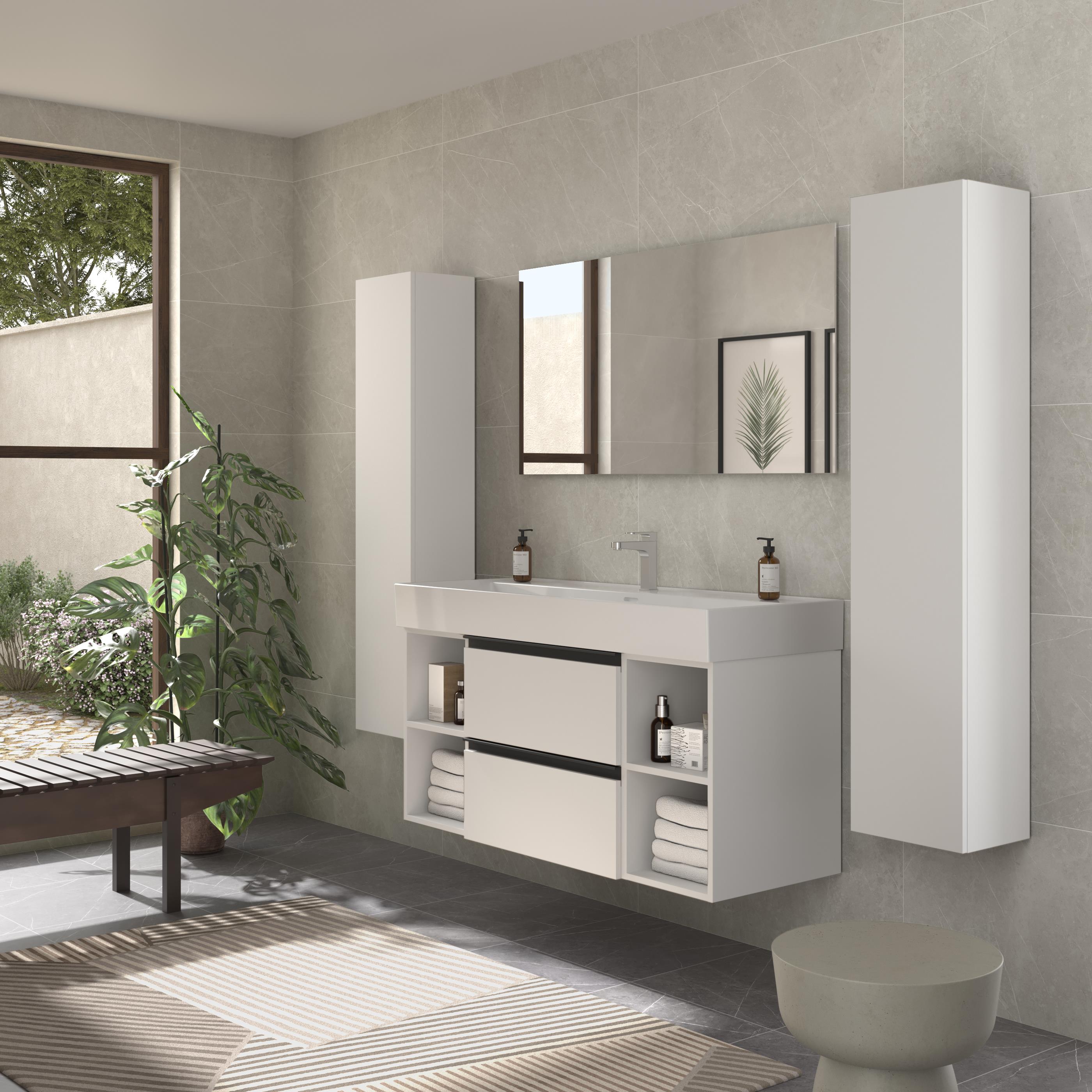 Imagen 3 de Mueble de baño con 2 cajones con 2 huecos y lavabo Veneto de 1 poza Bequia Plus Metal Salgar - Blanco mate 120 cm Blanco mate