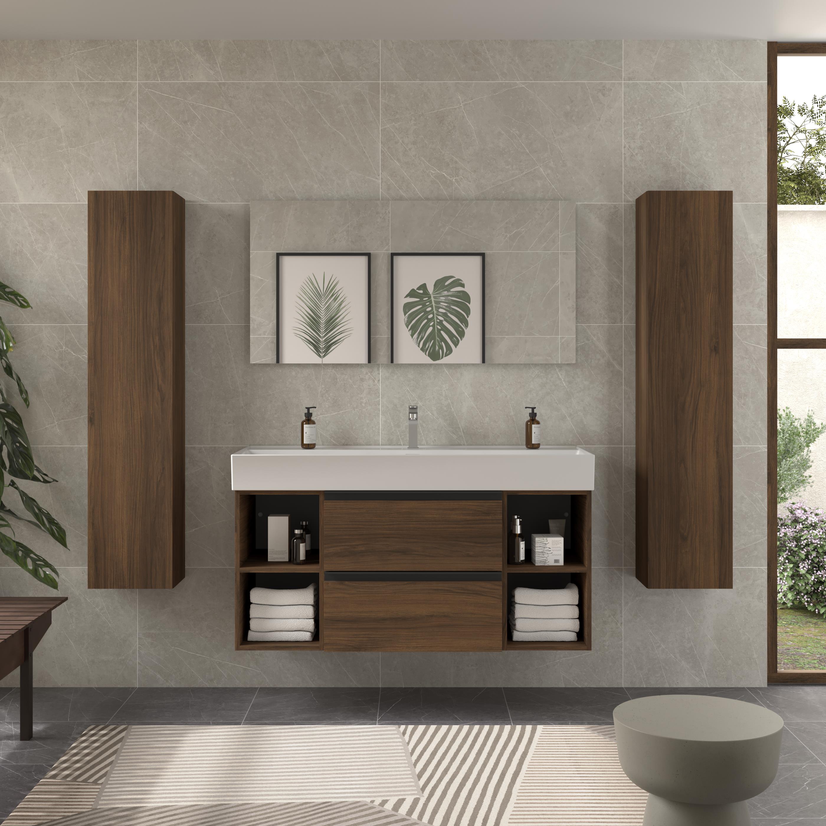 Imagen 2 de Mueble de baño con 2 cajones con 2 huecos y lavabo Veneto de 1 poza Bequia Plus Metal Salgar - Nogal 120 cm Nogal