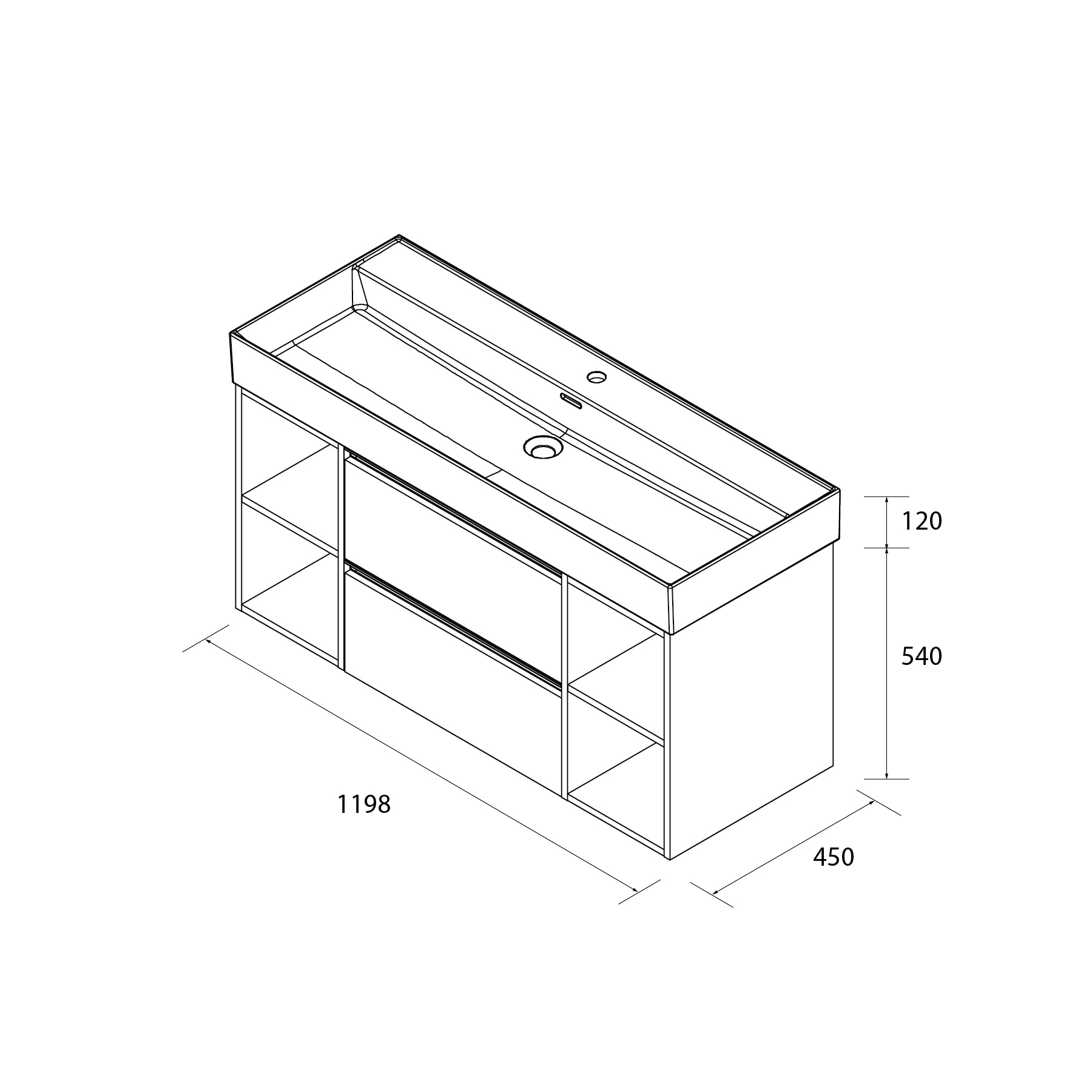 Imagen 6 de Mueble de baño con 2 cajones con 2 huecos y lavabo Veneto de 1 poza Bequia Plus Metal Salgar - Nogal 120 cm Nogal