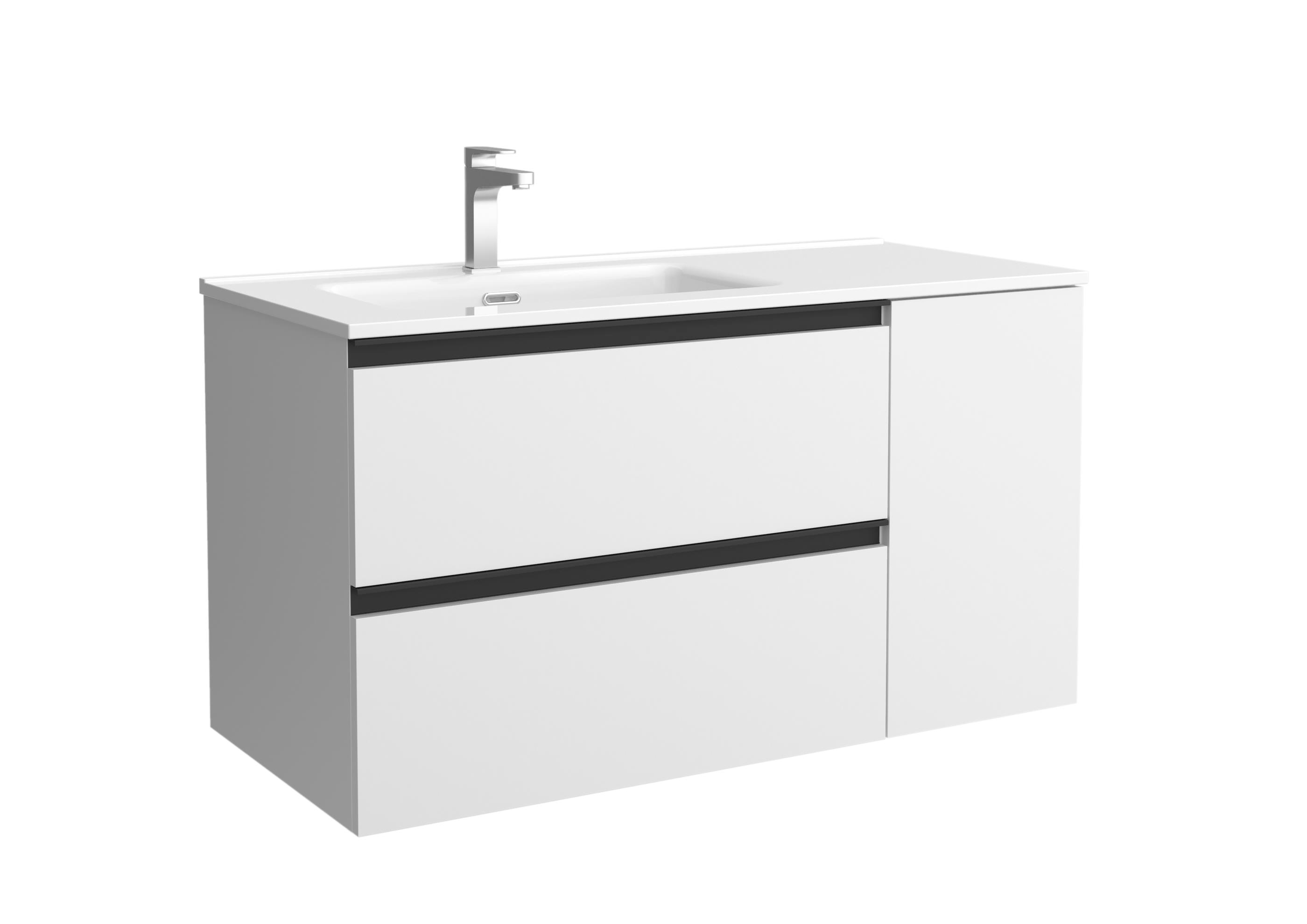 Imagen 1 de Mueble de baño con 2 cajones con 1 puerta y lavabo de 1 poza grifo izquierda Bequia Plus Metal Salgar - Blanco mate 90 cm Blanco mate