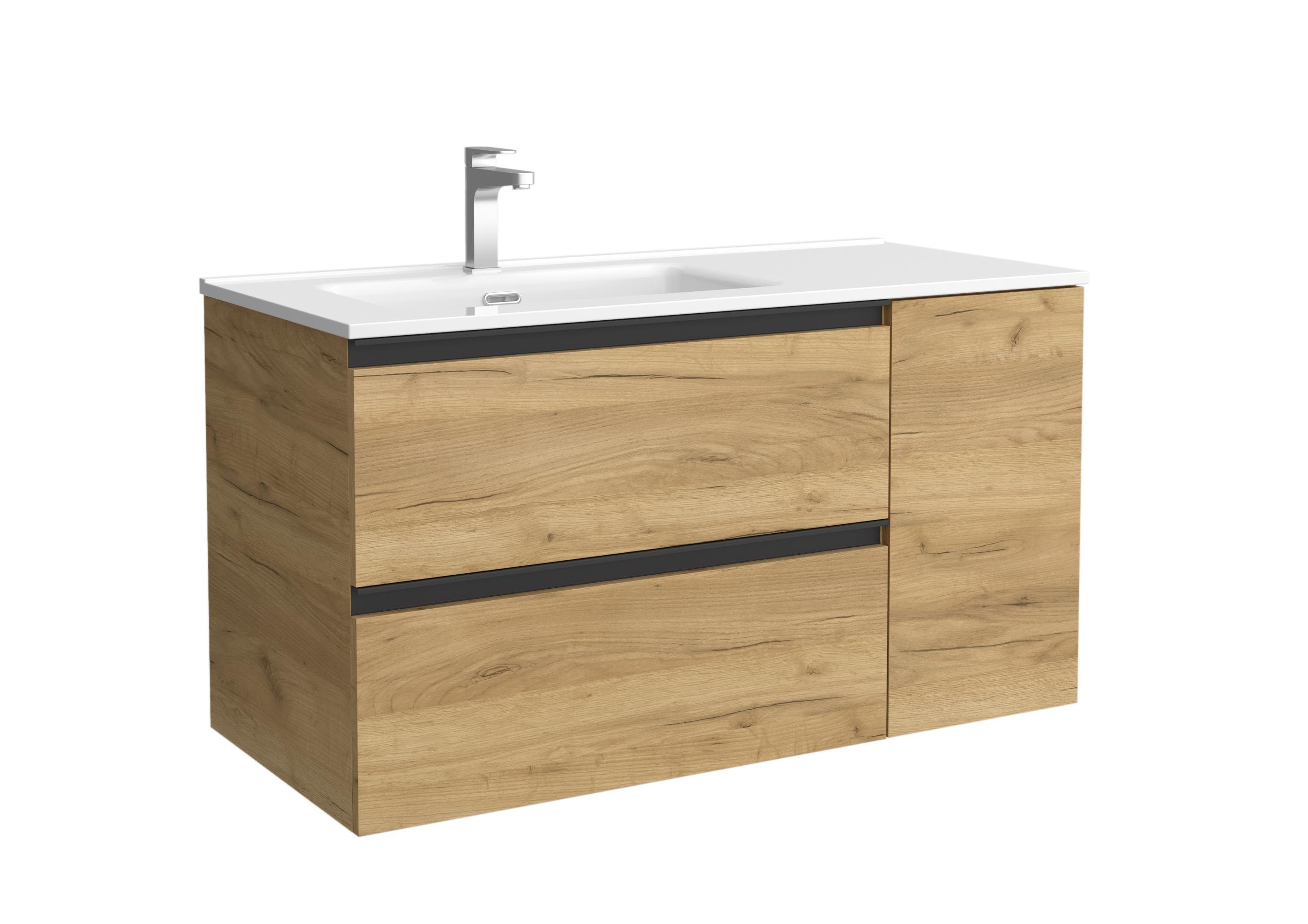 Imagen 1 de Mueble de baño con 2 cajones con 1 puerta y lavabo de 1 poza grifo izquierda Bequia Plus Metal Salgar - Roble 90 cm Roble