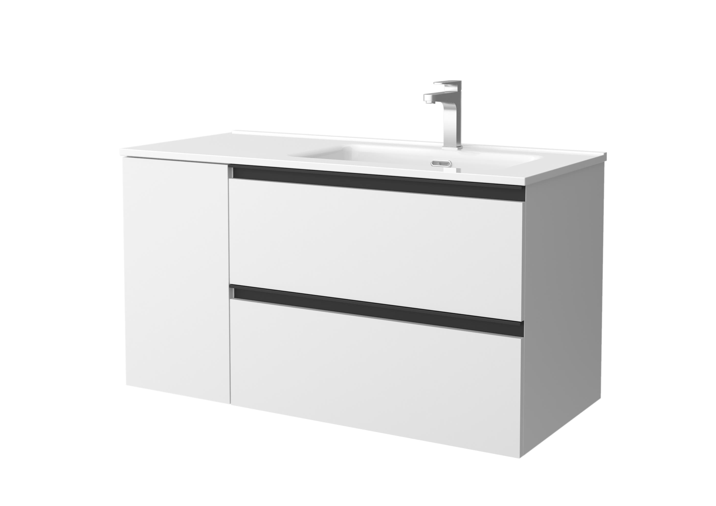 Imagen 1 de Mueble de baño con 2 cajones con 1 puerta y lavabo de 1 poza grifo derecha Bequia Plus Metal Salgar - Blanco mate 90 cm Blanco mate