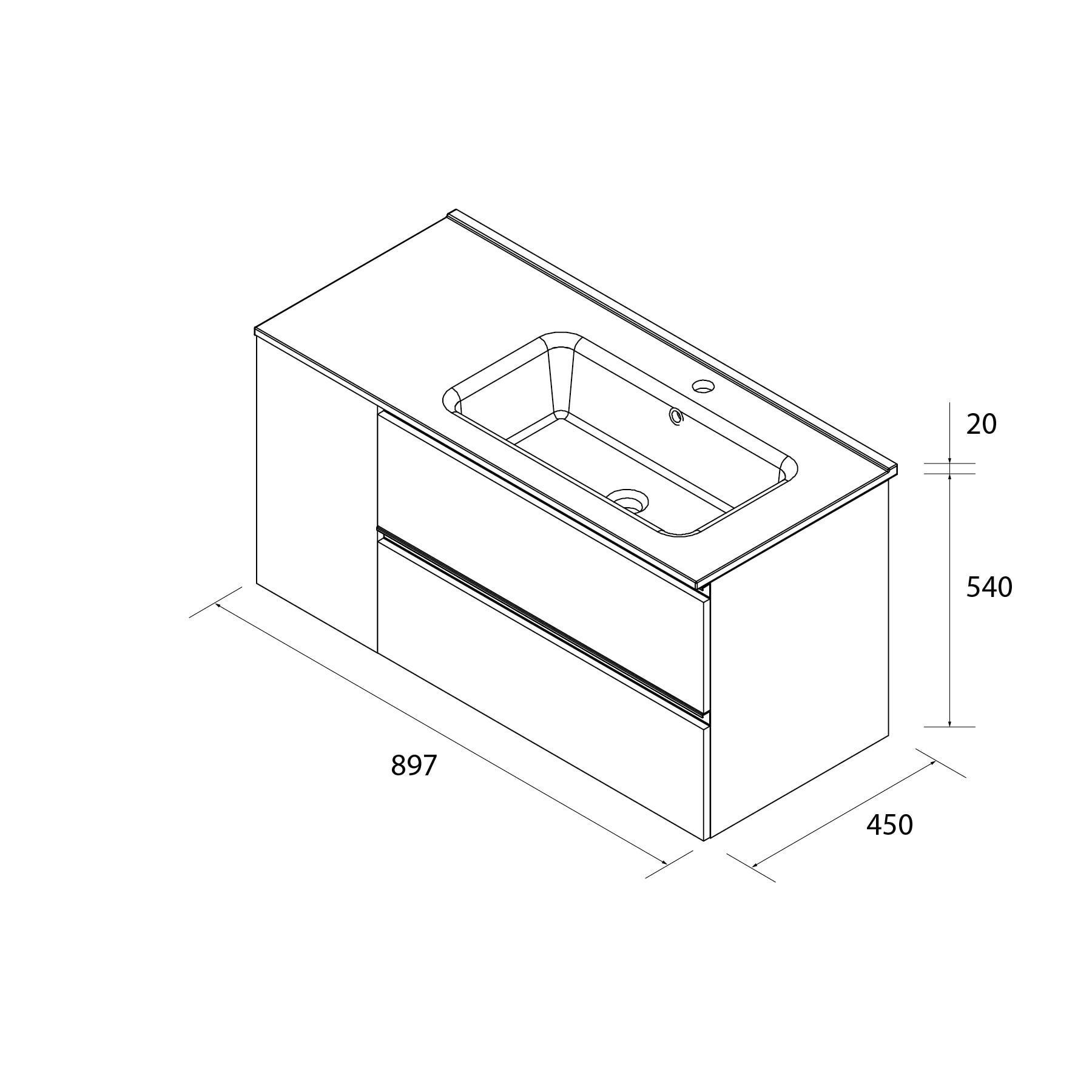 Imagen 6 de Mueble de baño con 2 cajones con 1 puerta y lavabo de 1 poza grifo derecha Bequia Plus Metal Salgar - Roble 90 cm Roble