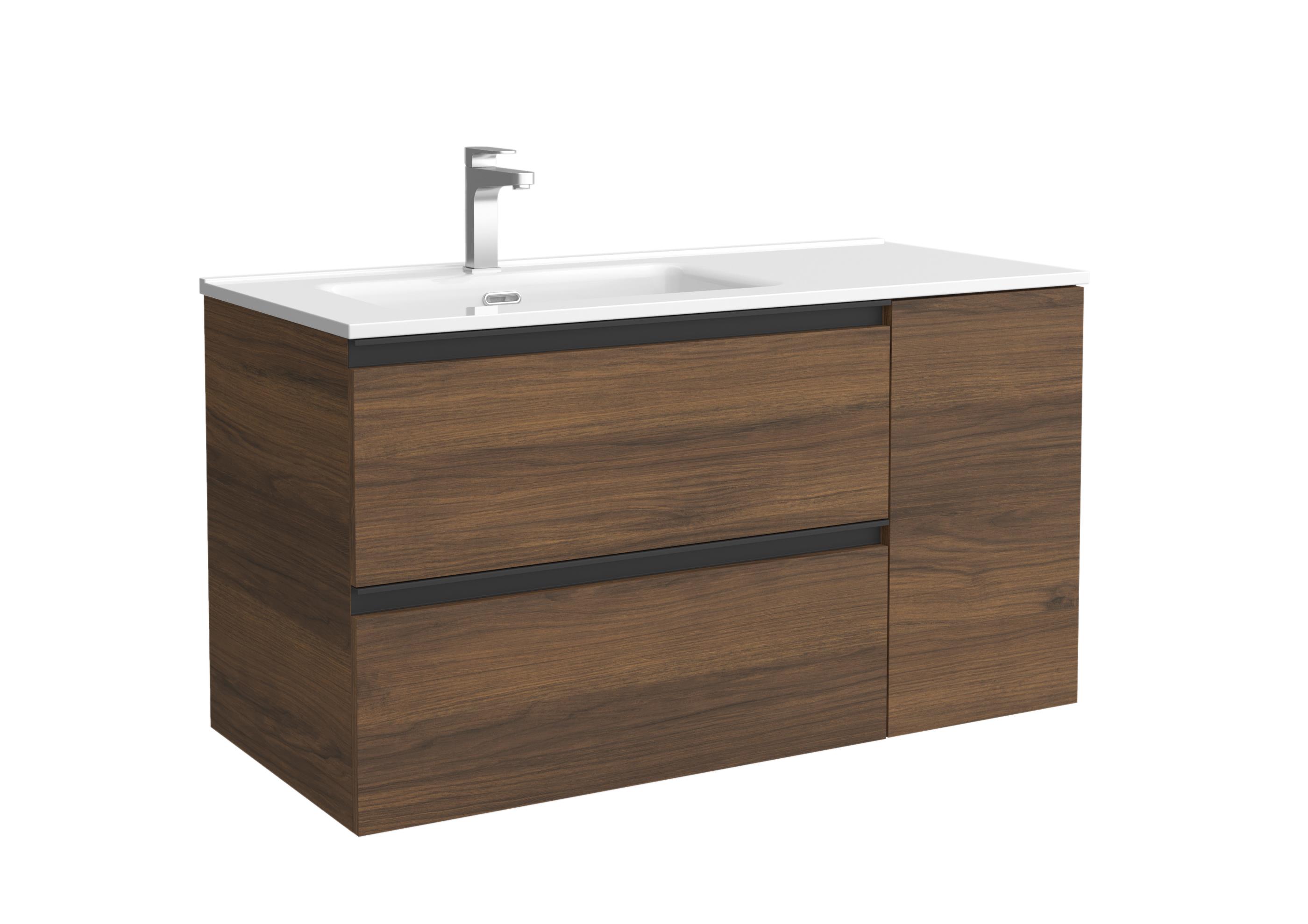 Imagen 1 de Mueble de baño con 2 cajones con 1 puerta y lavabo de 1 poza grifo izquierda Bequia Plus Metal Salgar - Nogal 100 cm Nogal