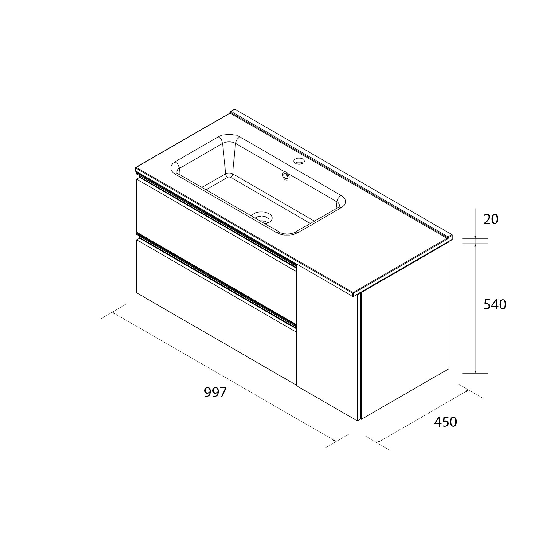 Imagen 6 de Mueble de baño con 2 cajones con 1 puerta y lavabo de 1 poza grifo izquierda Bequia Plus Metal Salgar - Nogal 100 cm Nogal