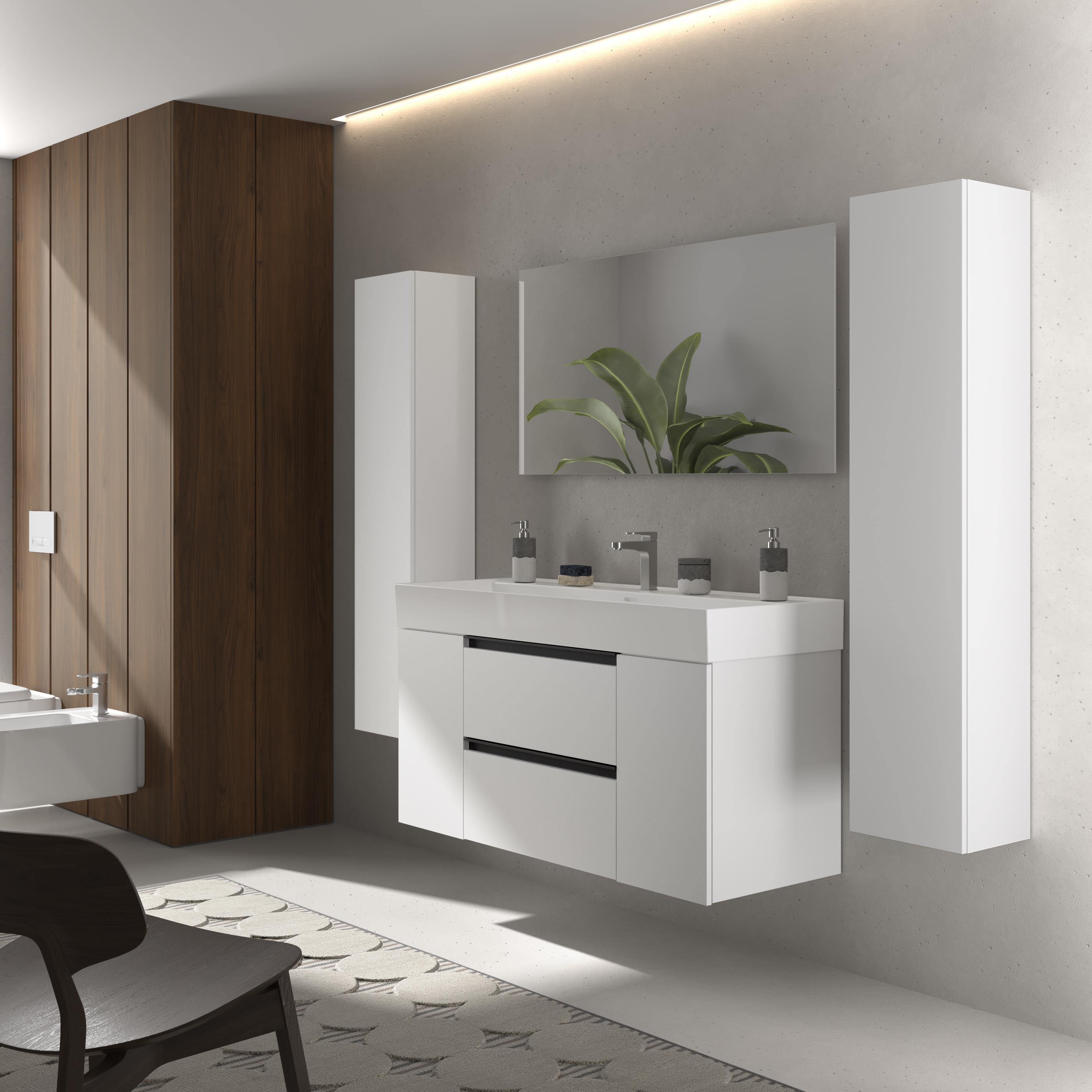 Imagen 3 de Mueble de baño con 2 cajones con 1 puerta y lavabo Veneto de 1 poza Bequia Plus Metal Salgar - Blanco mate 120 cm Blanco mate